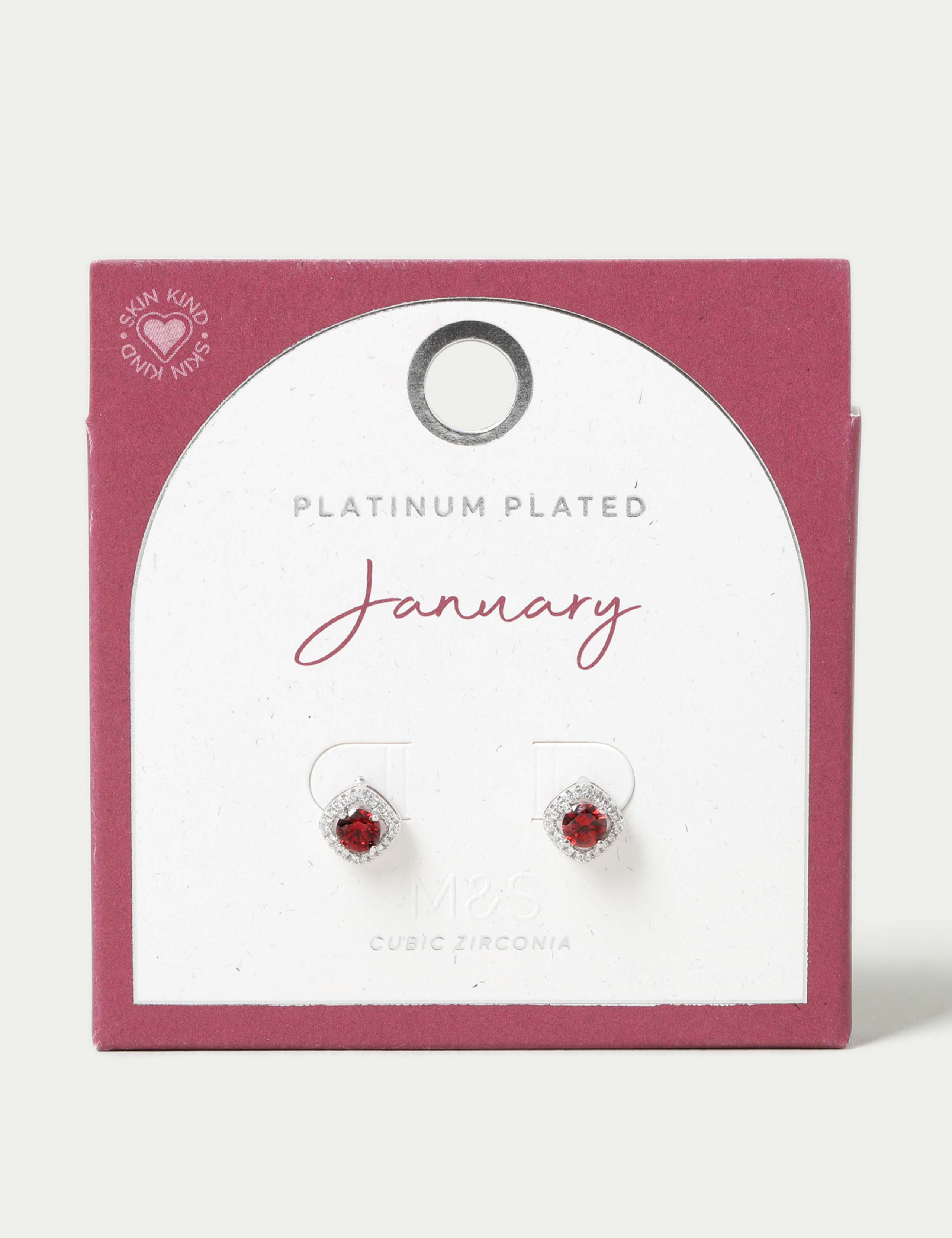 Platinum Plated Cubic Zirconia January Birthstone Stud Earring