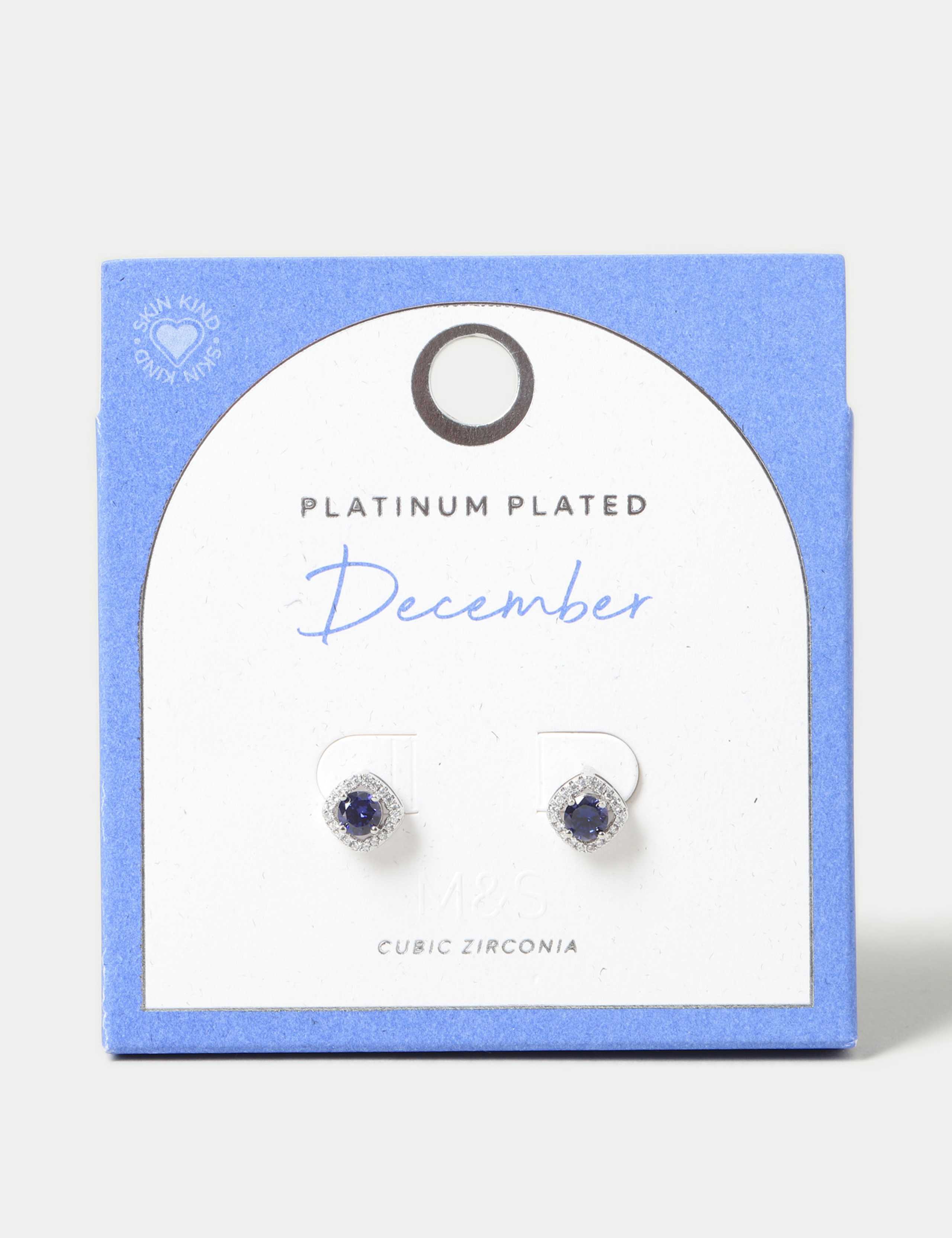 Platinum Plated Cubic Zirconia December Birthstone Stud Earring