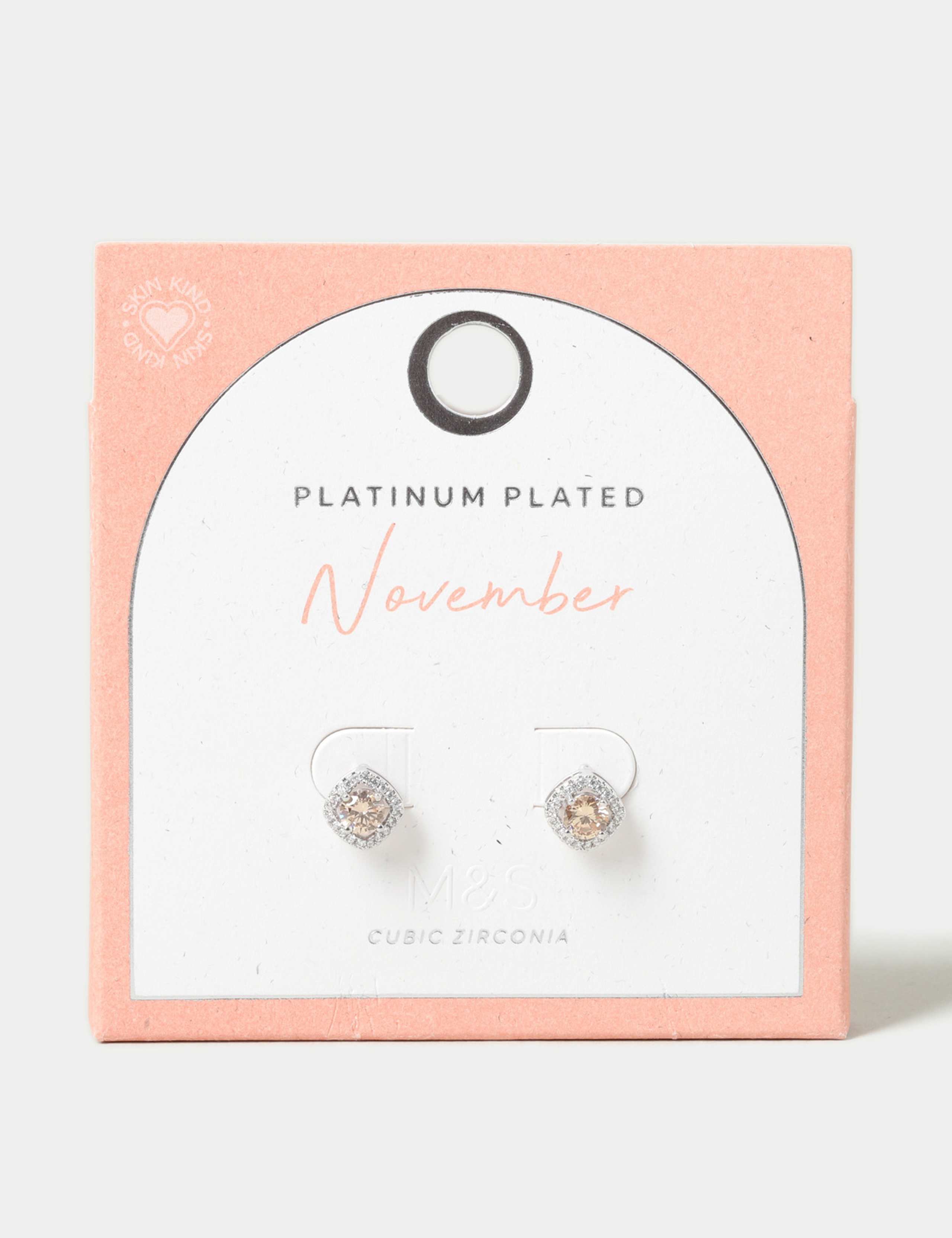 Platinum Plated Cubic Zirconia November Birthstone Stud Earring