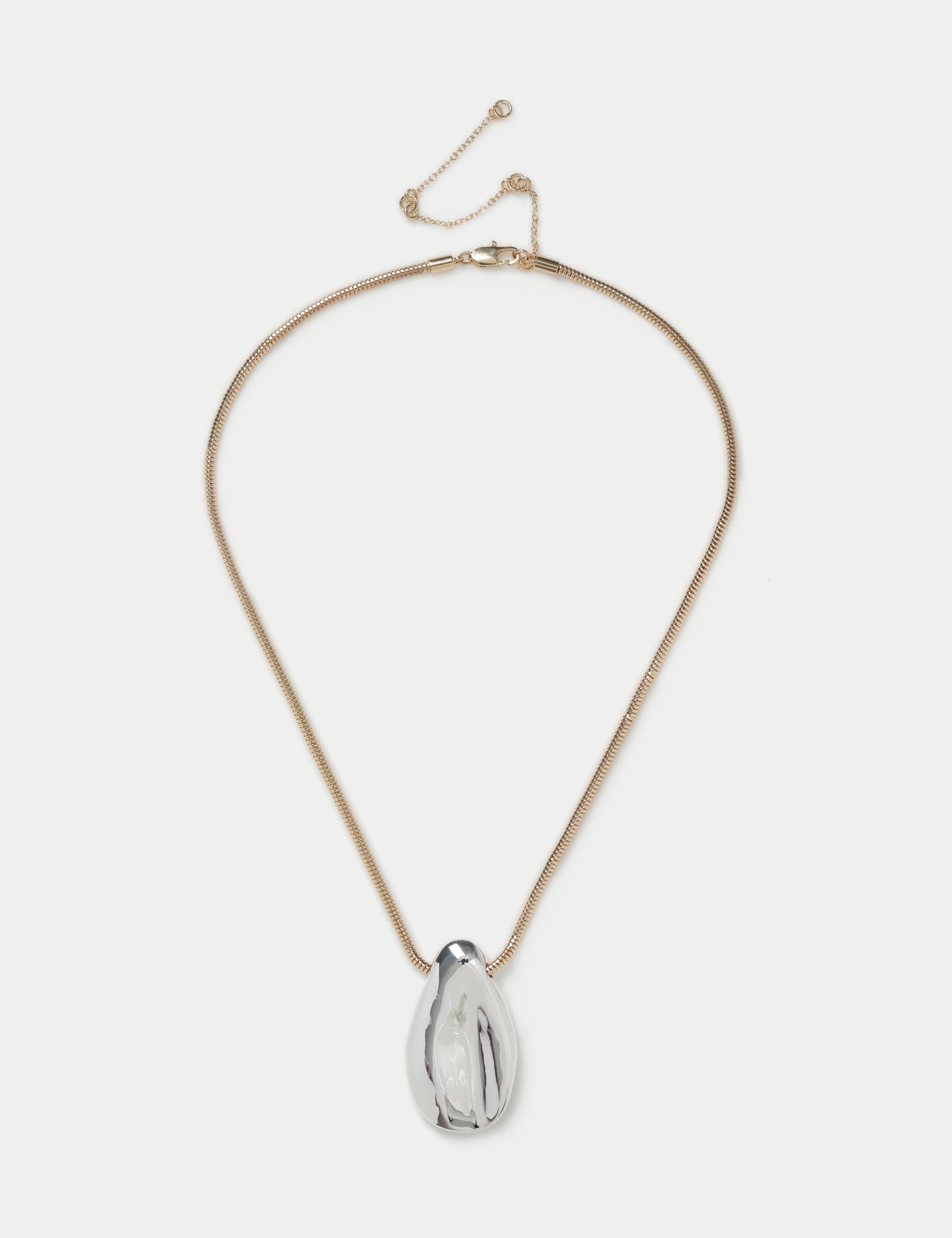 Mixed Metal Oval Pendant Necklace