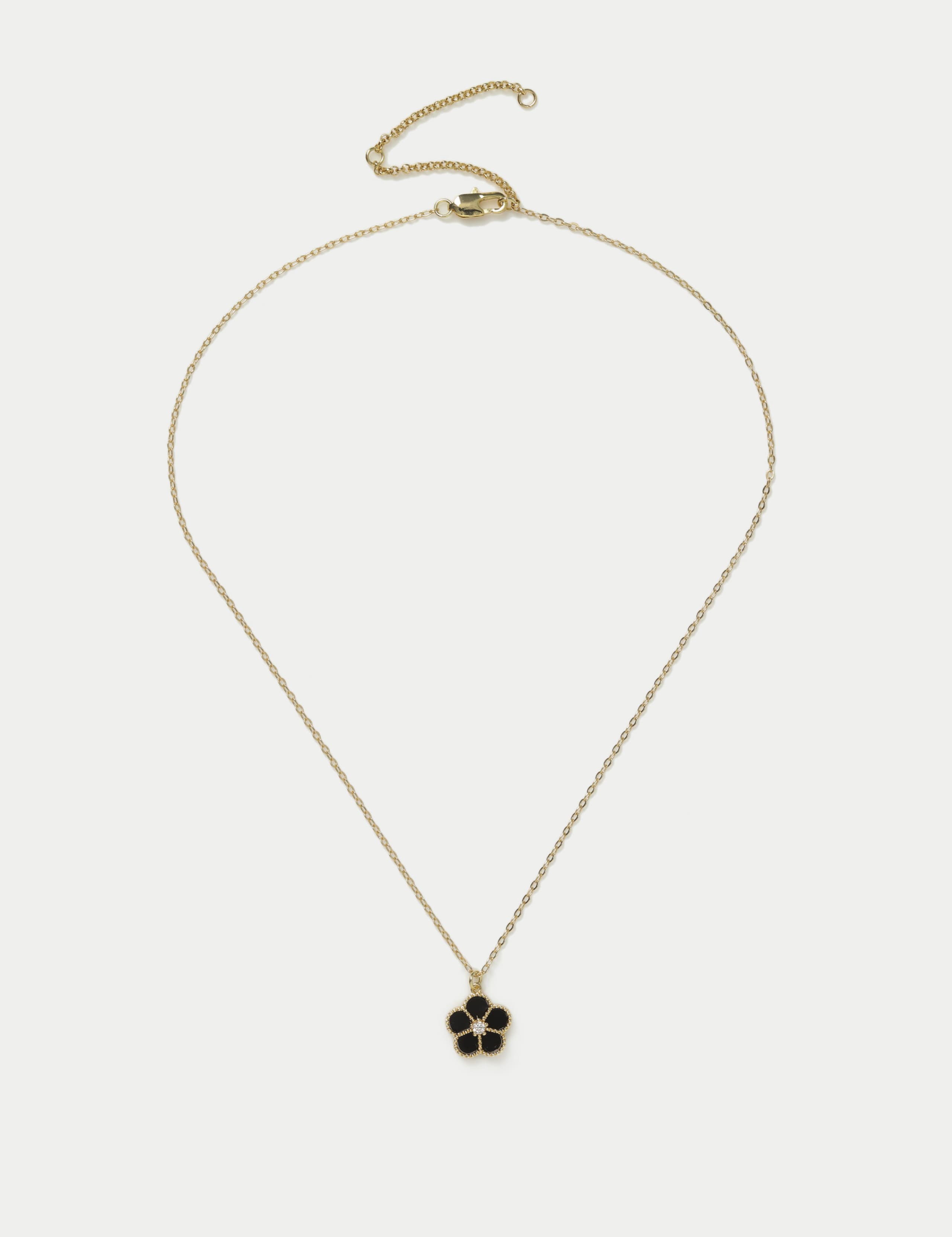 Black Flower Ditsy Double Sided Necklace