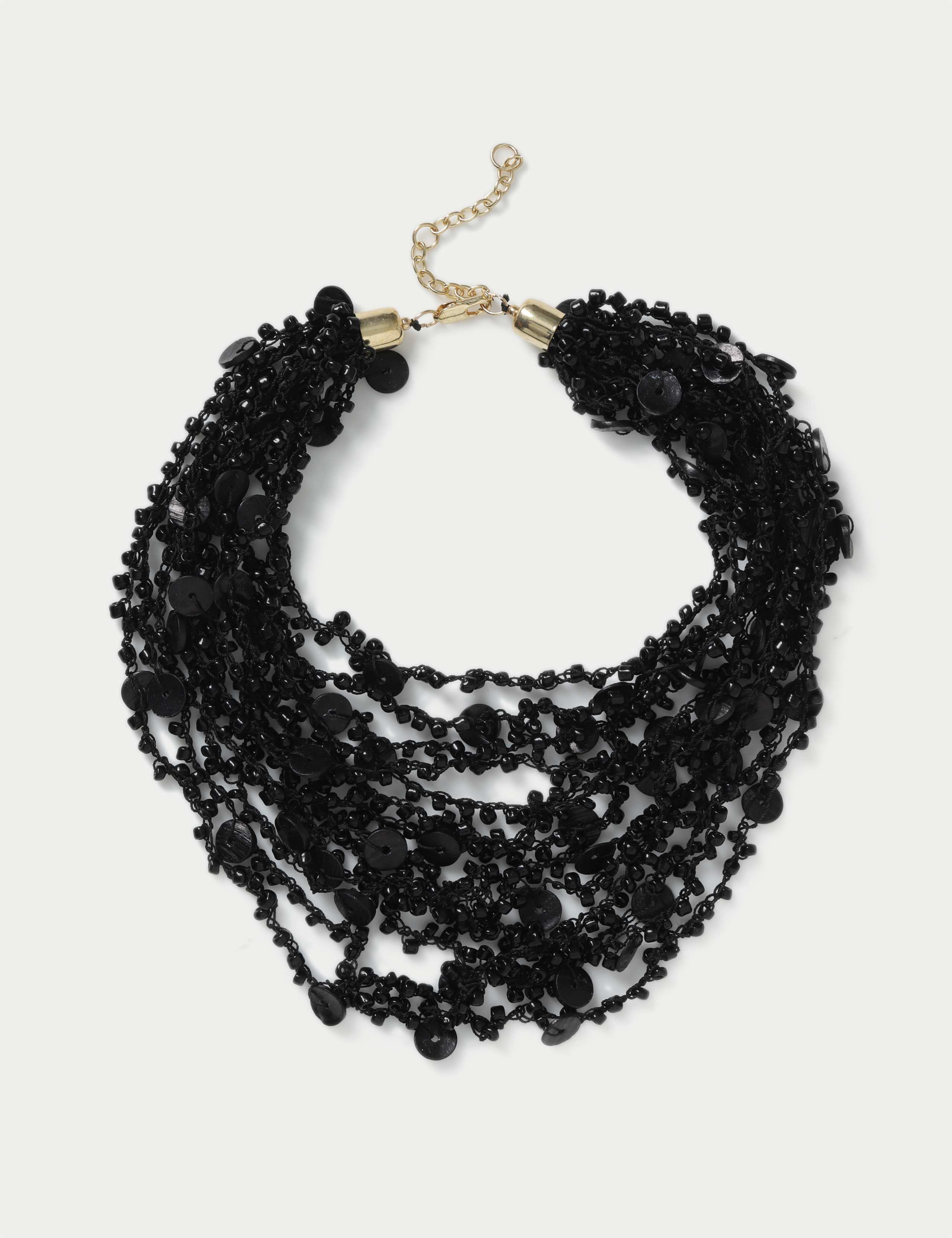 Black Beaded Multirow Chipping Necklace