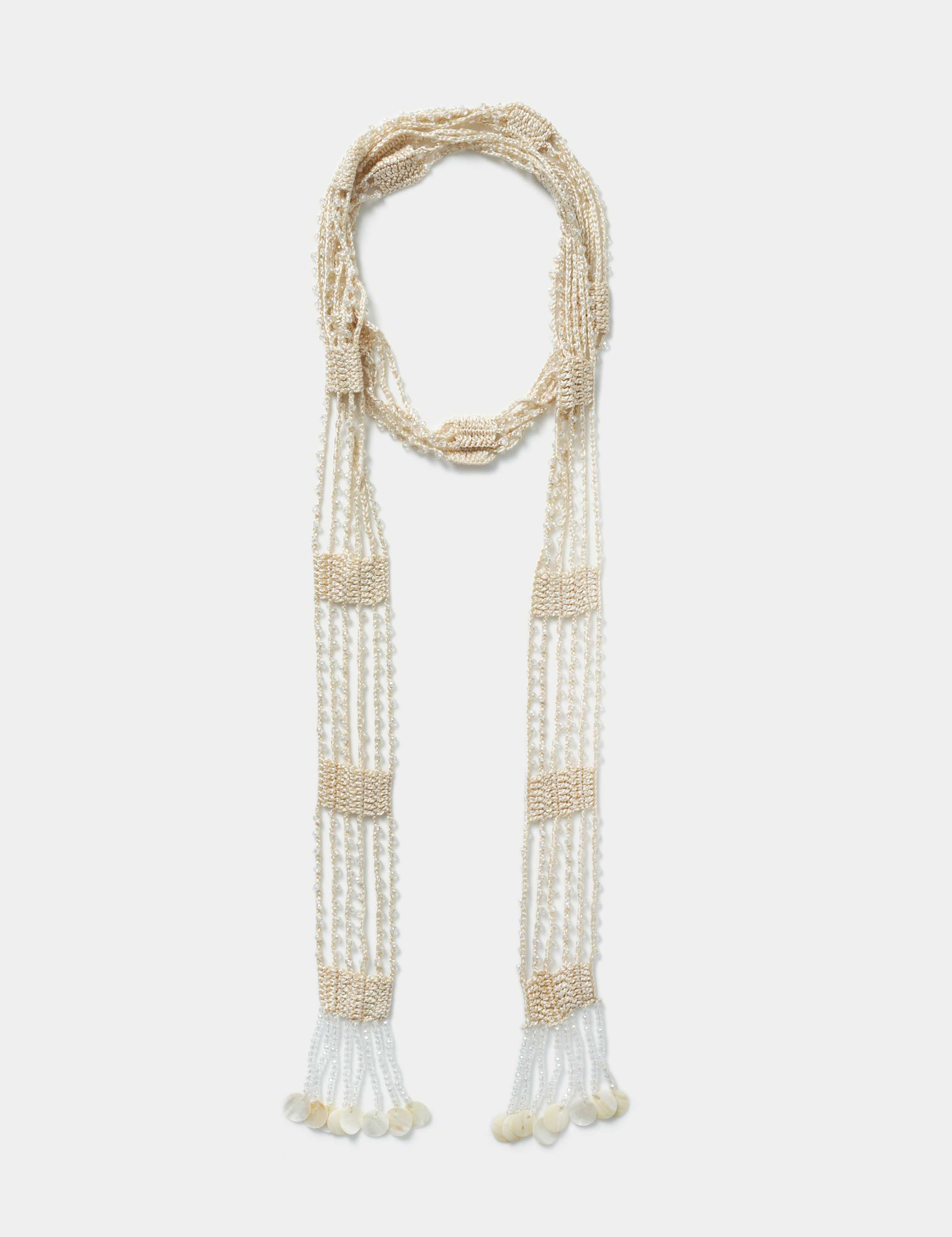 Cream Beaded Scarf