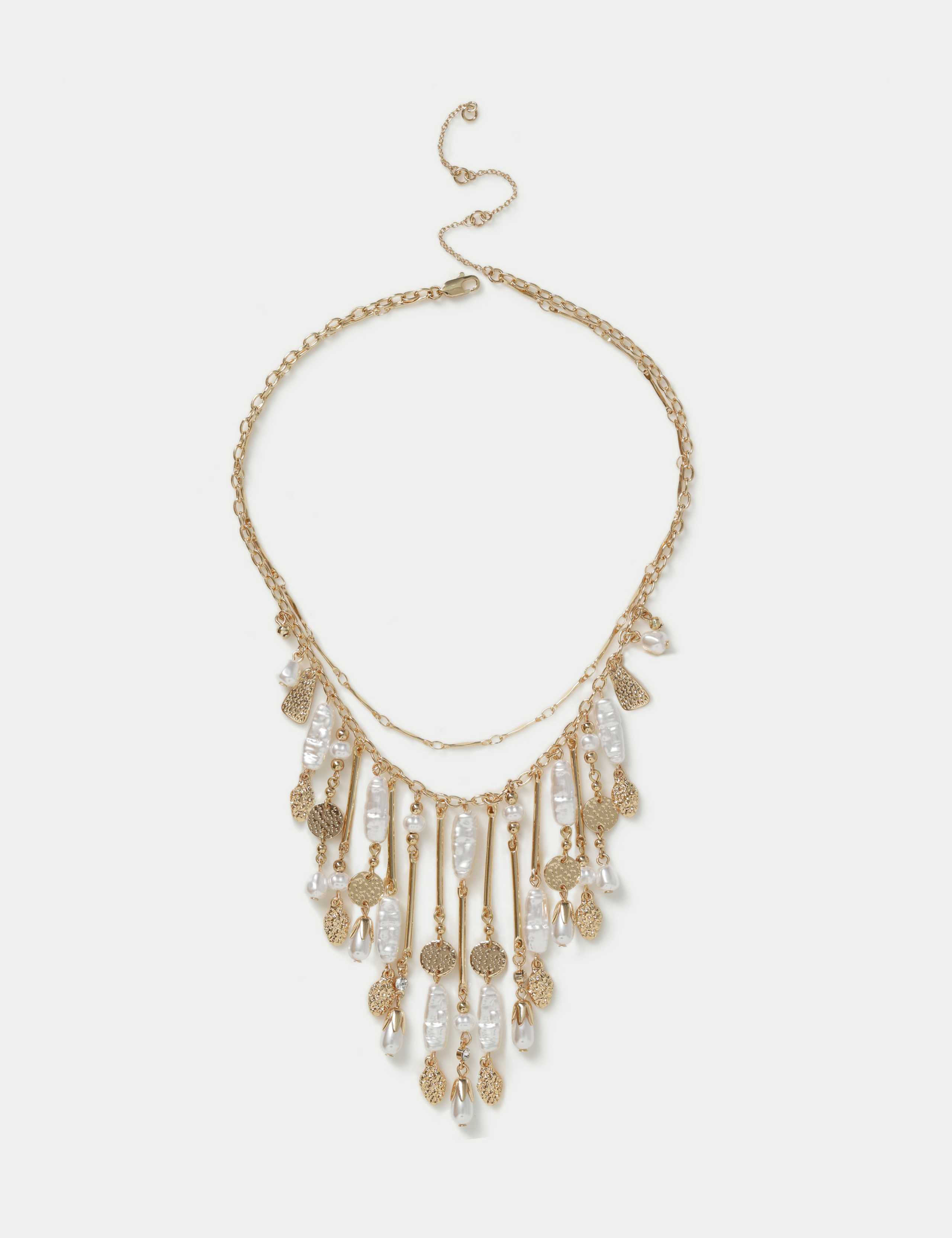 Pearl and Fringe Multi Row Necklace