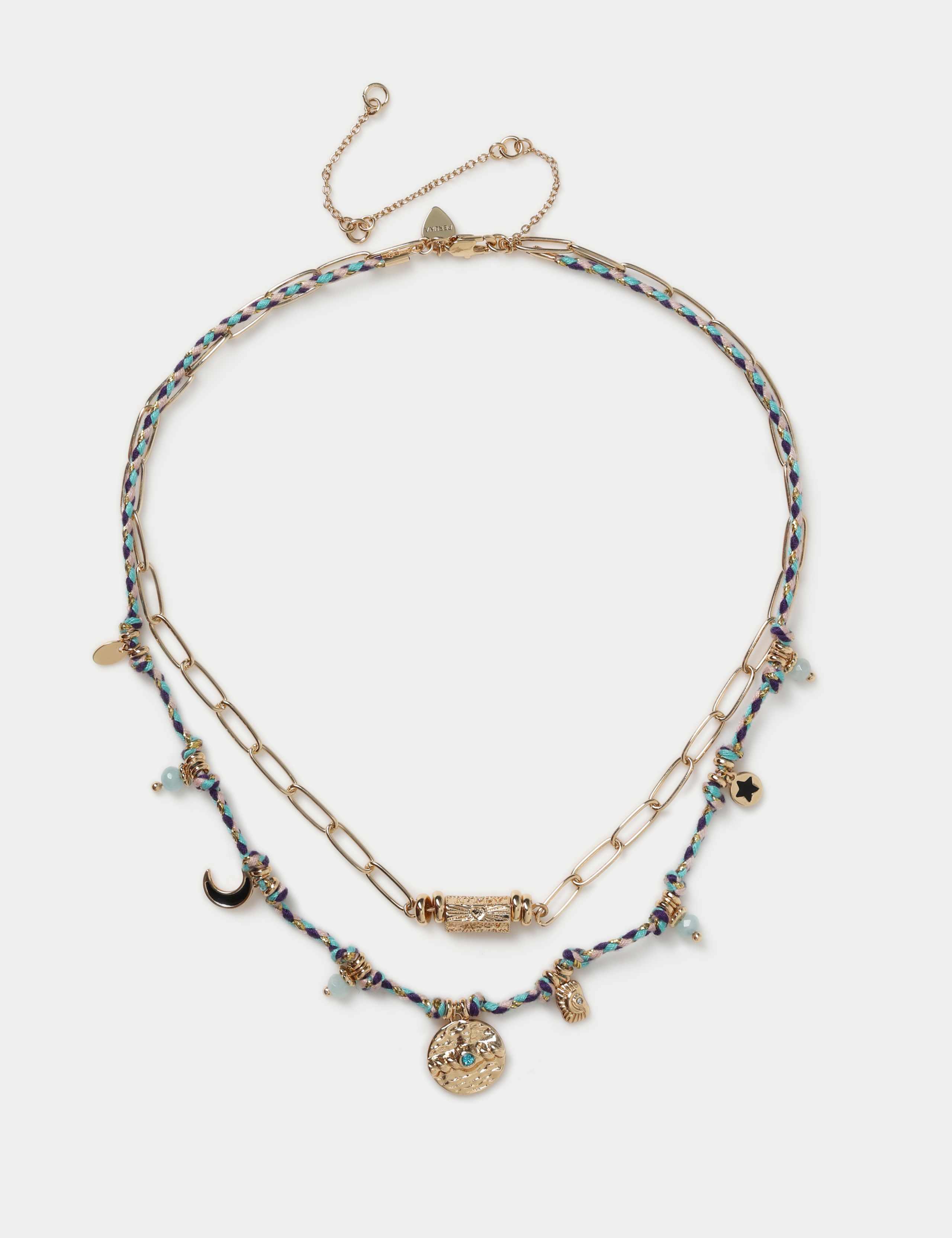 Cord Multi Row Charm Necklace