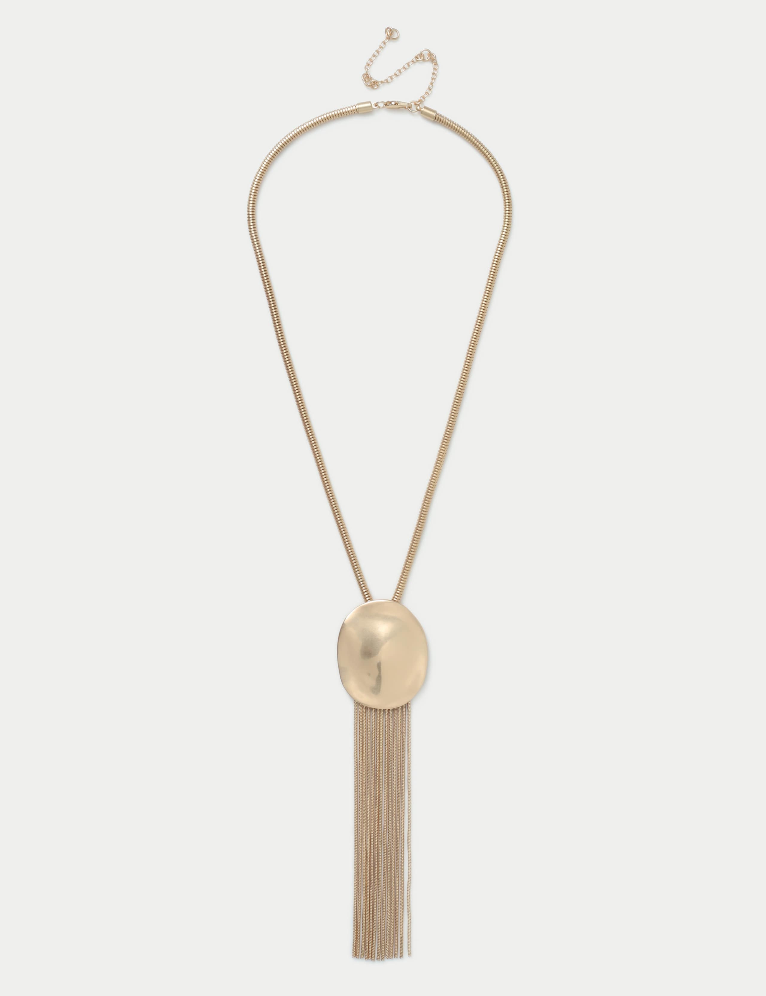 Brushed Disc Tassel Long Pendant Necklace