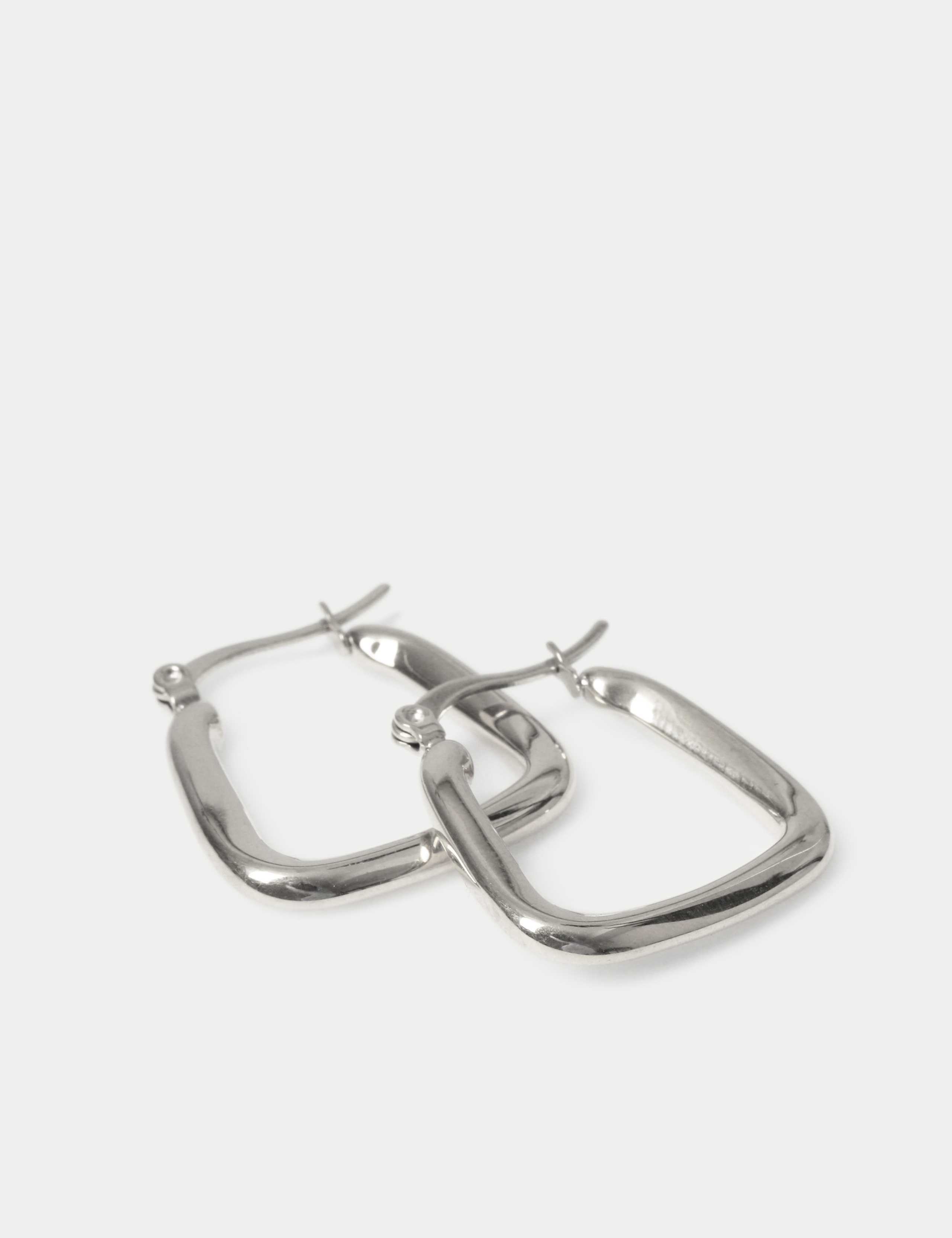 Silver Tone Square Hoop Earrings