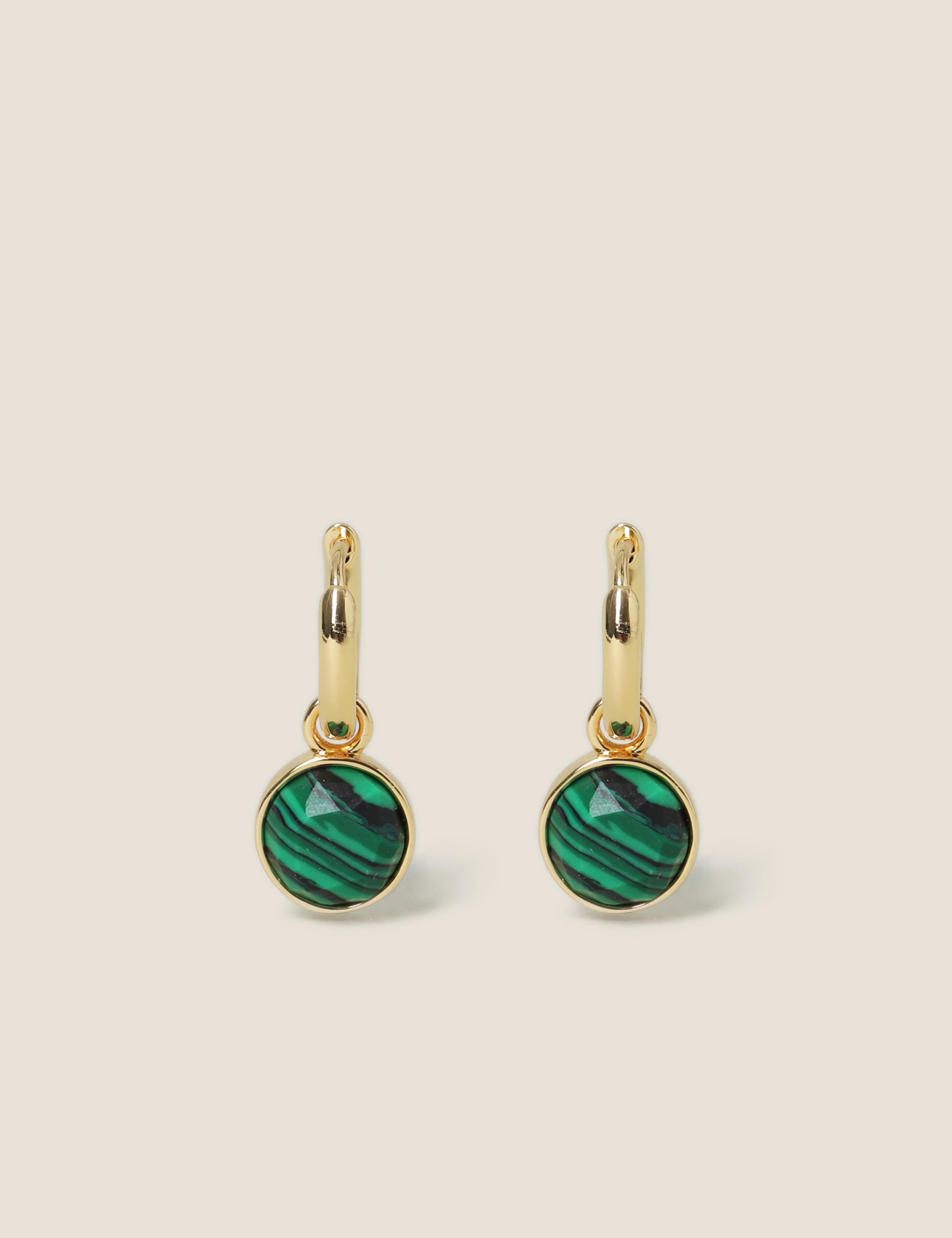 Gold Plated Semi Precious Green Hoop Earrings