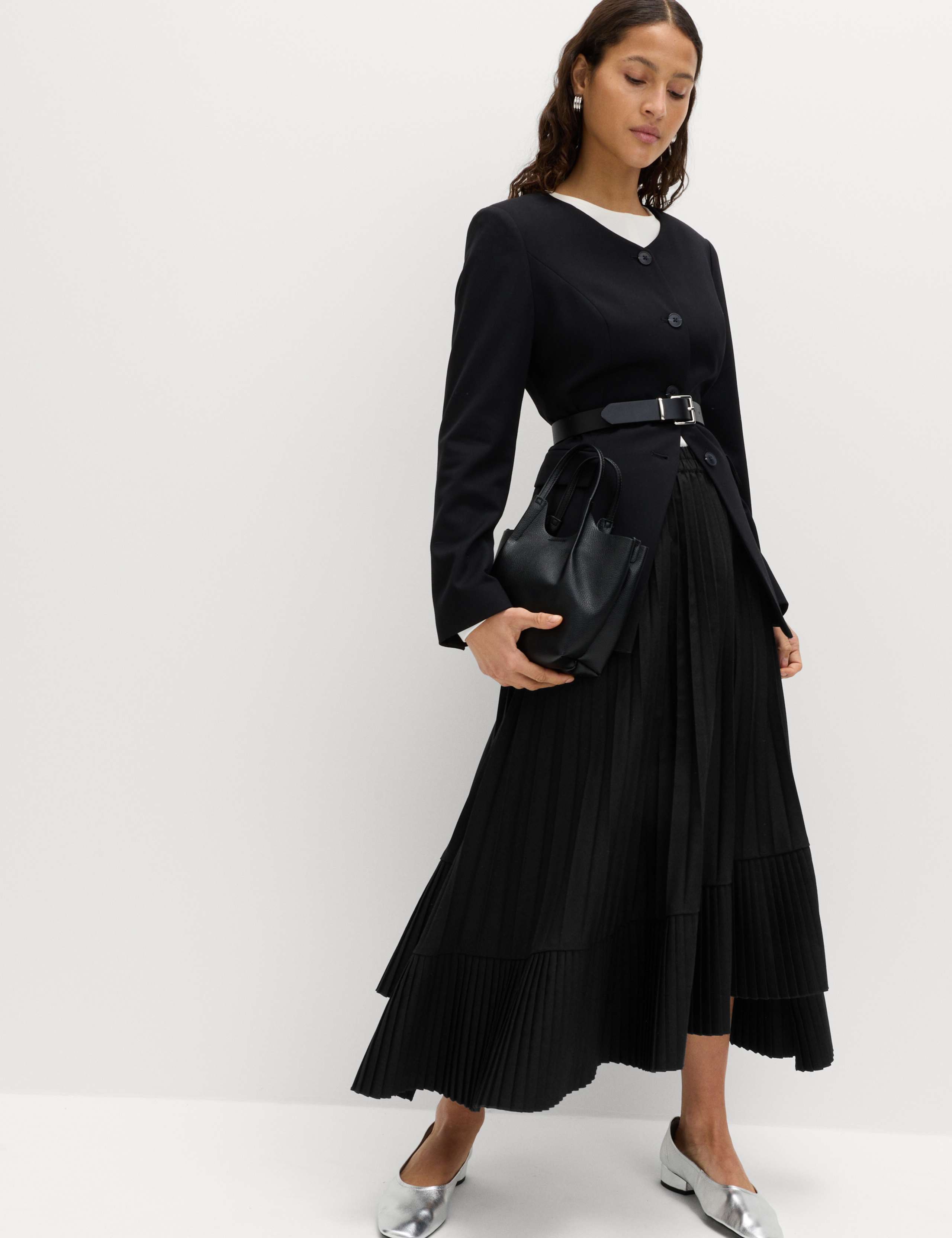 Pleated Midi Asymmetric Skirt