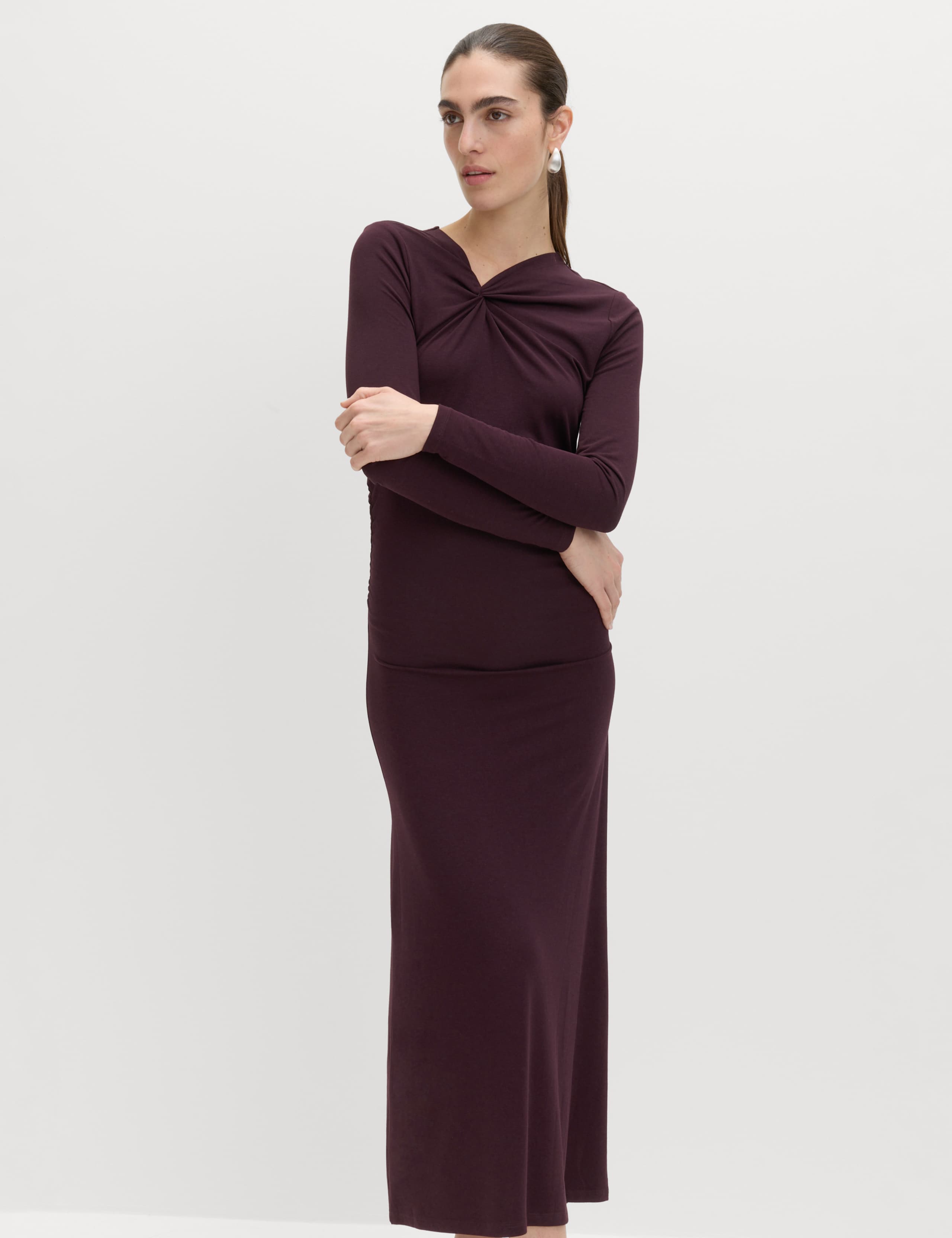 Jersey Knotted Ruched Midaxi Bodycon Dress