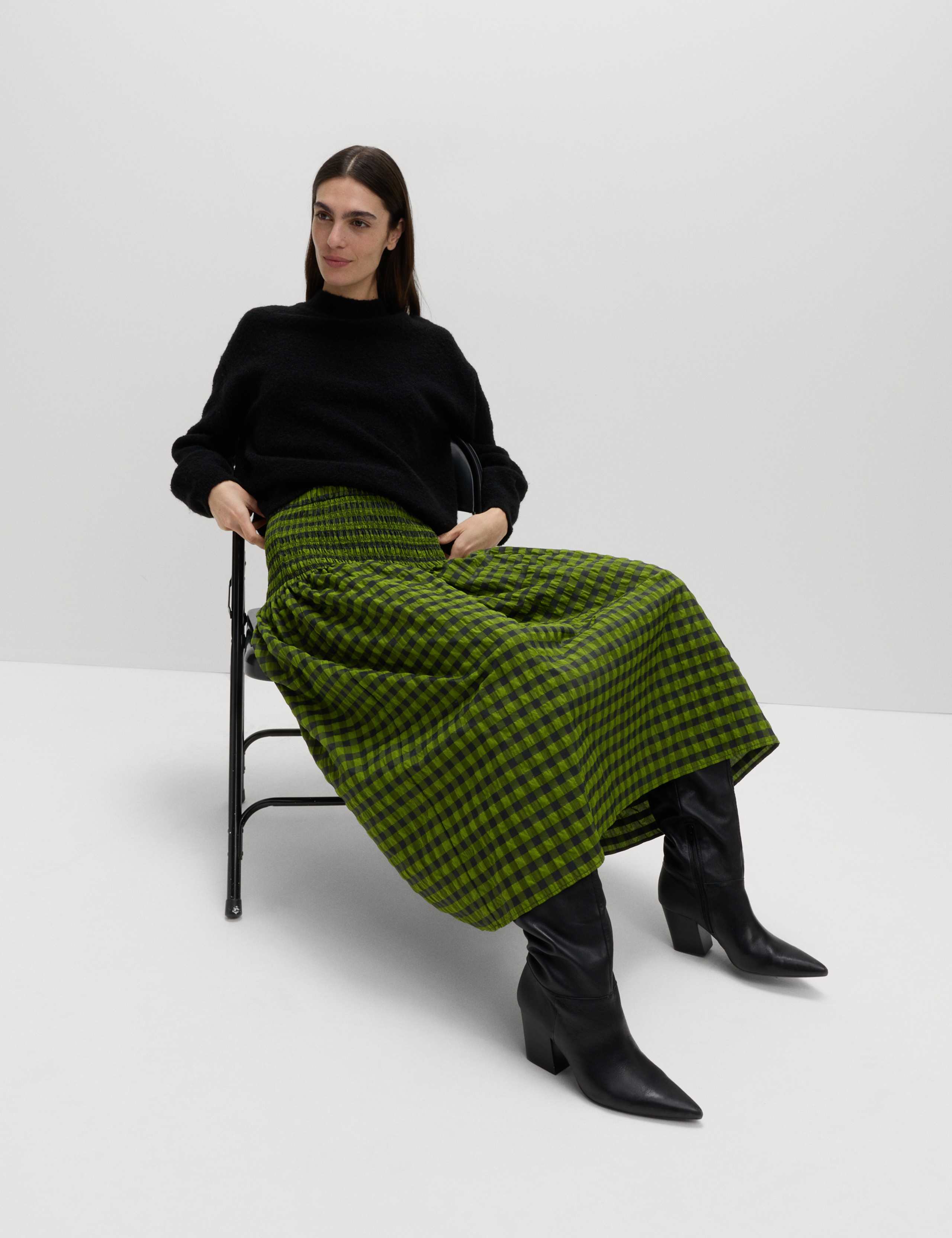 Gingham Midi A-Line Skirt