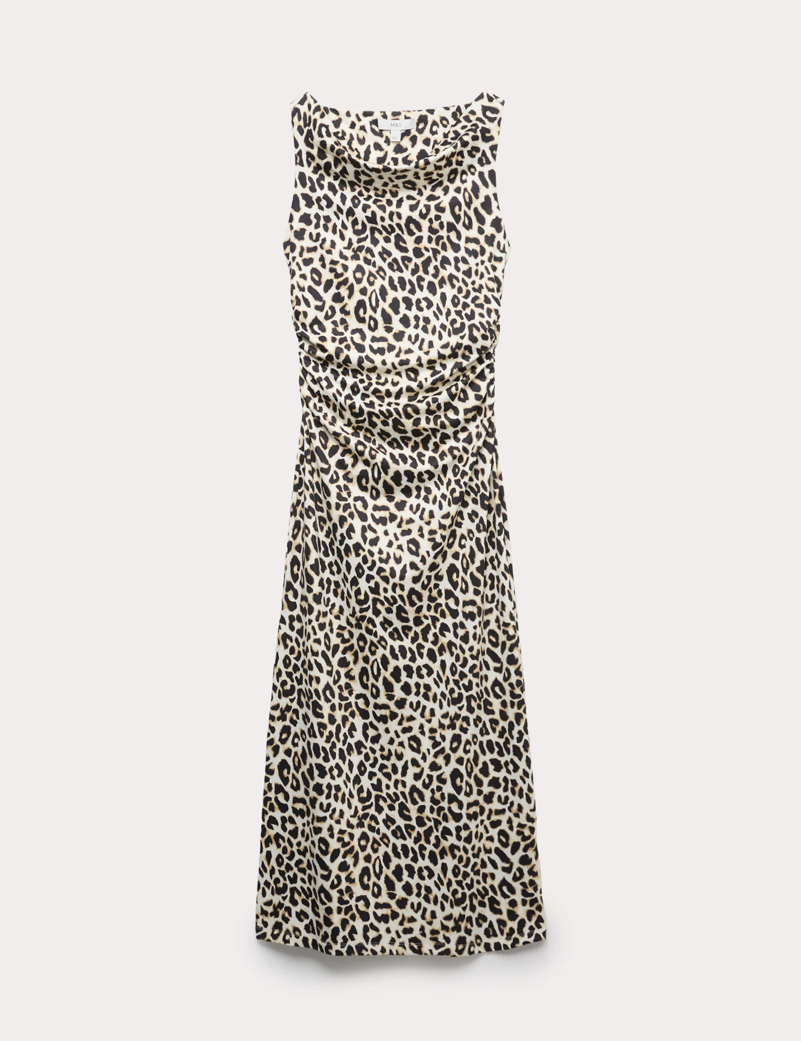 Animal Print Cowl Neck Midi Bodycon Dress