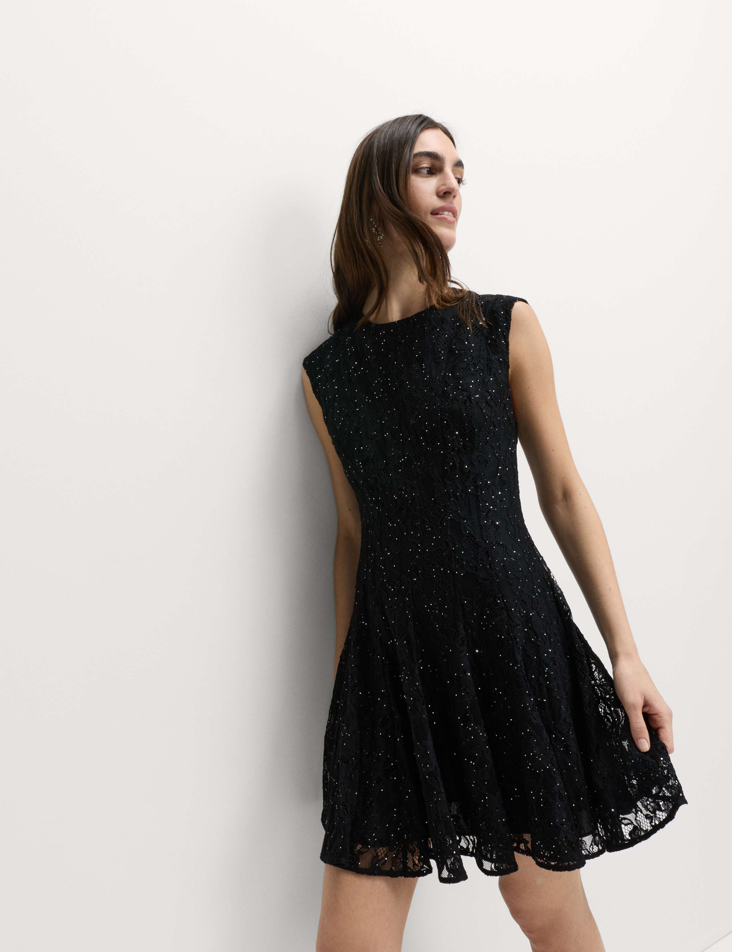 Lace Sequin Mini Skater Dress
