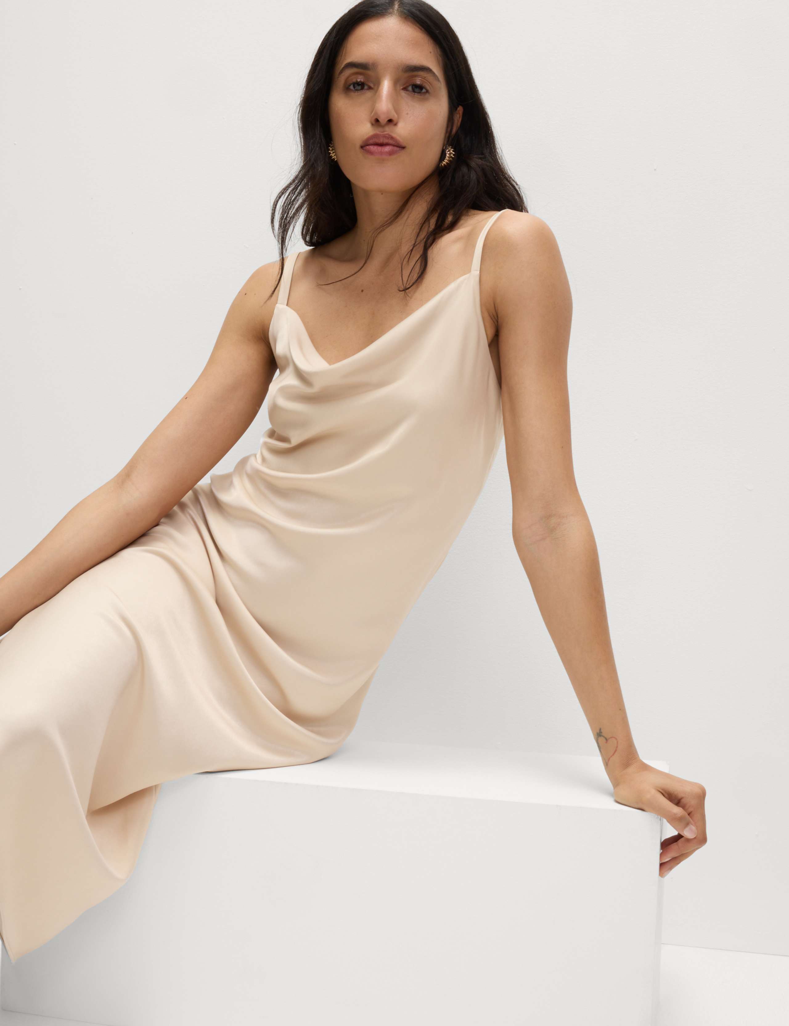 Satin Cowl Neck Midaxi Slip Dress
