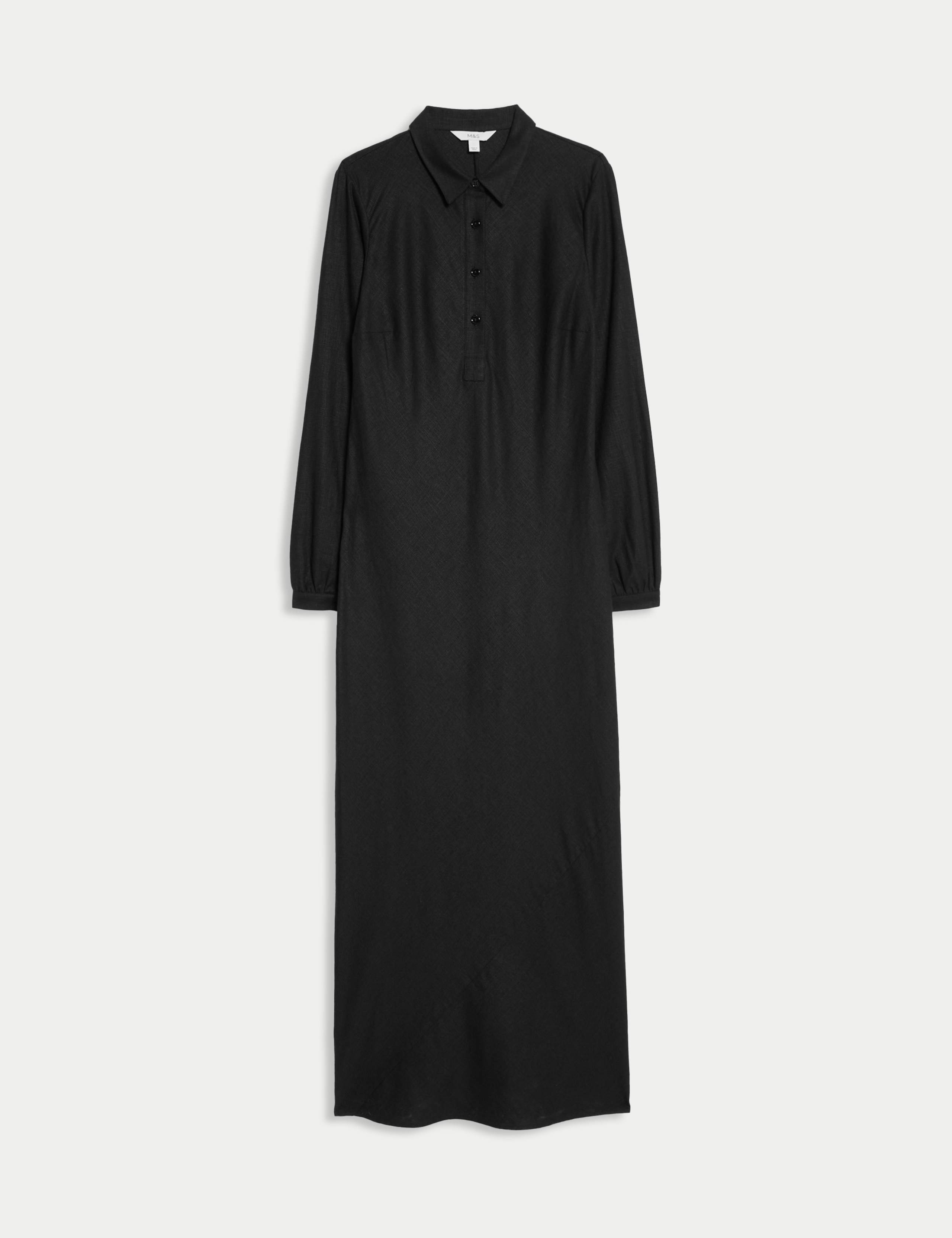 Linen Blend Button Through Midi Shirt Dress