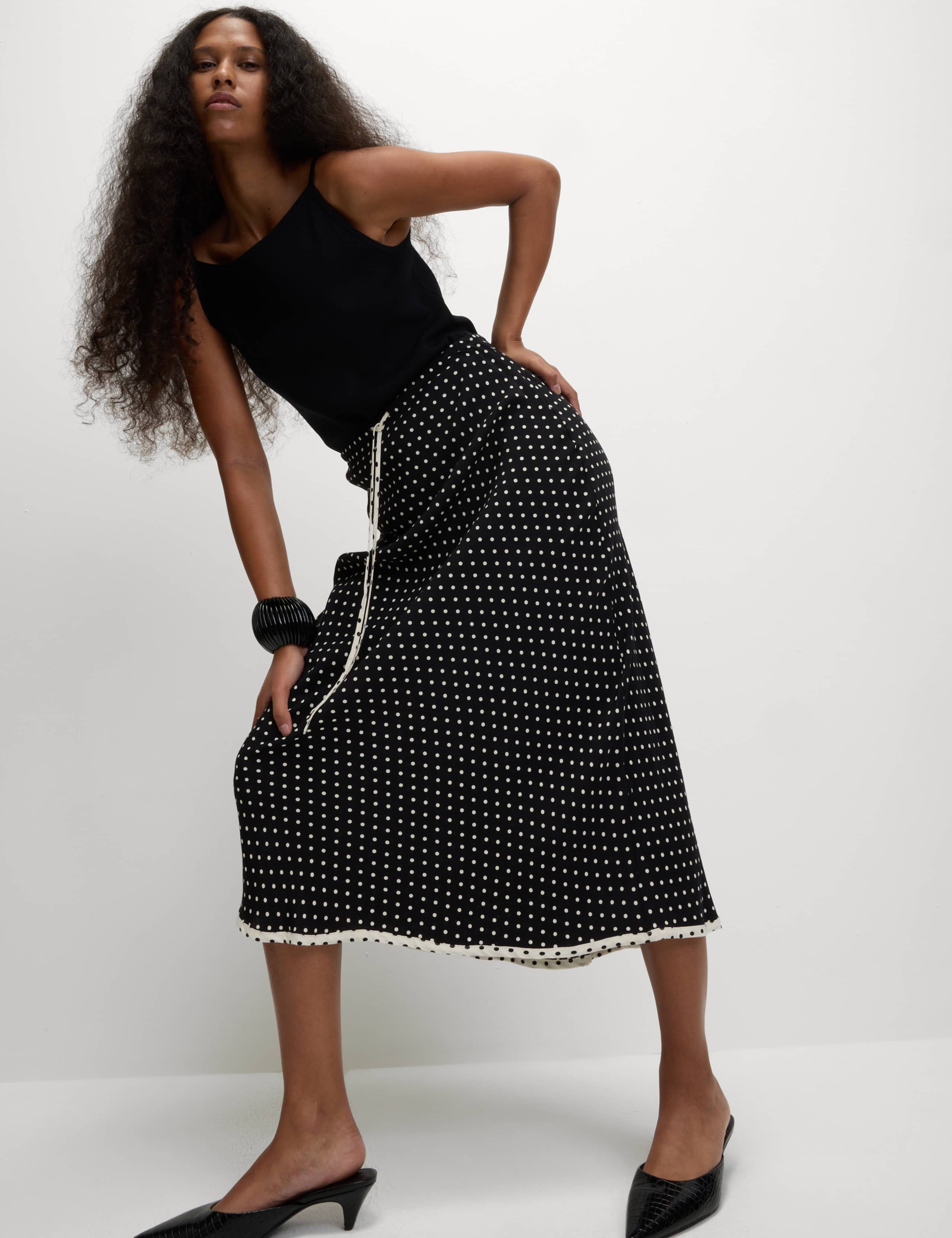 Polka Dot Midaxi A-Line Skirt