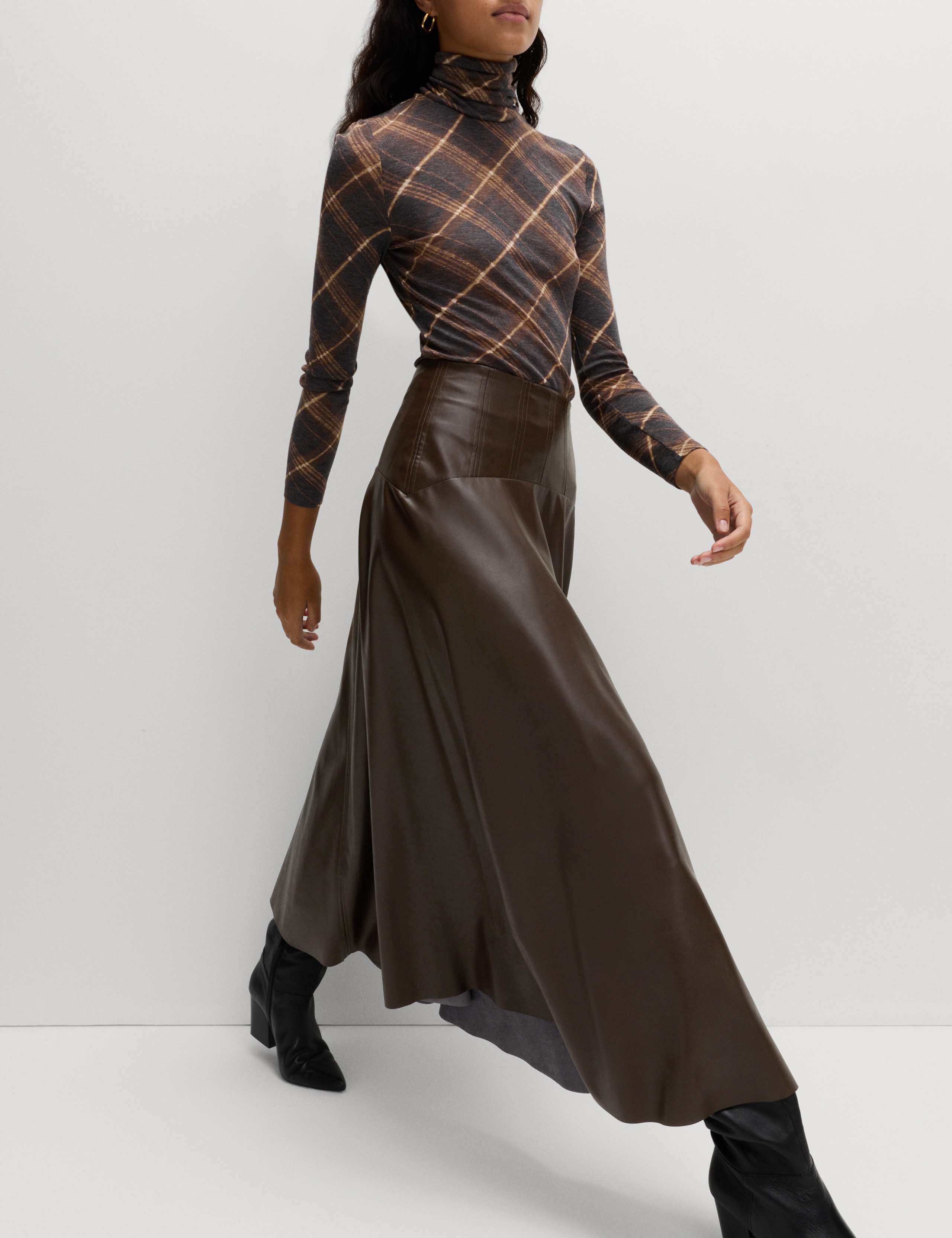 Leather Look Pleated Midaxi Skirt