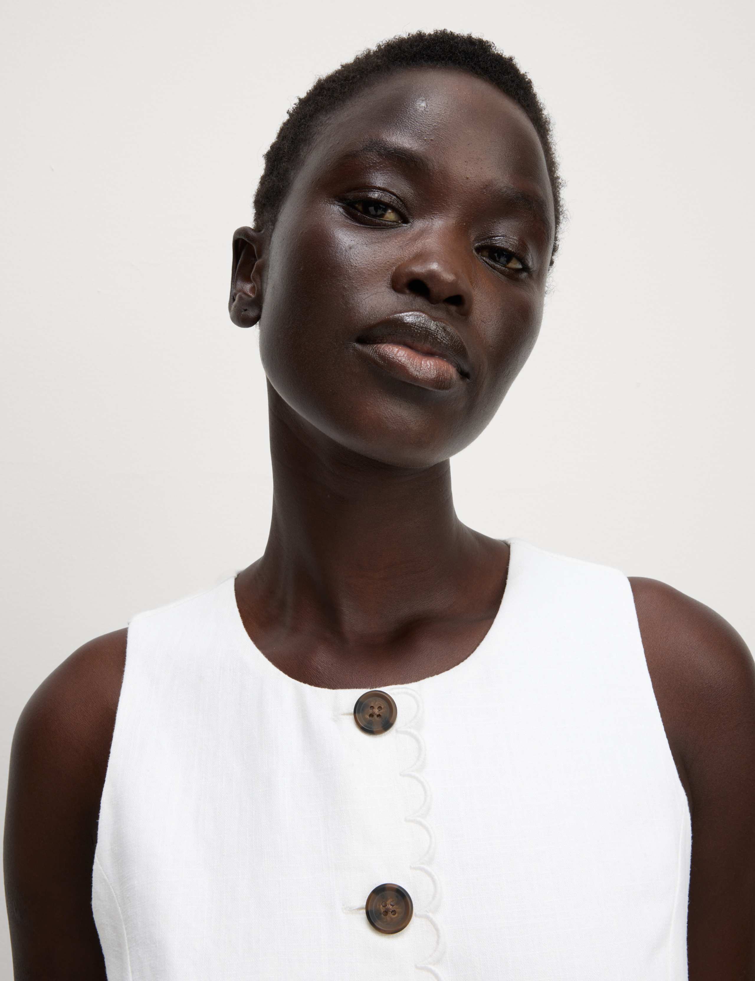 Linen Blend Button Through Mini Shift Dress