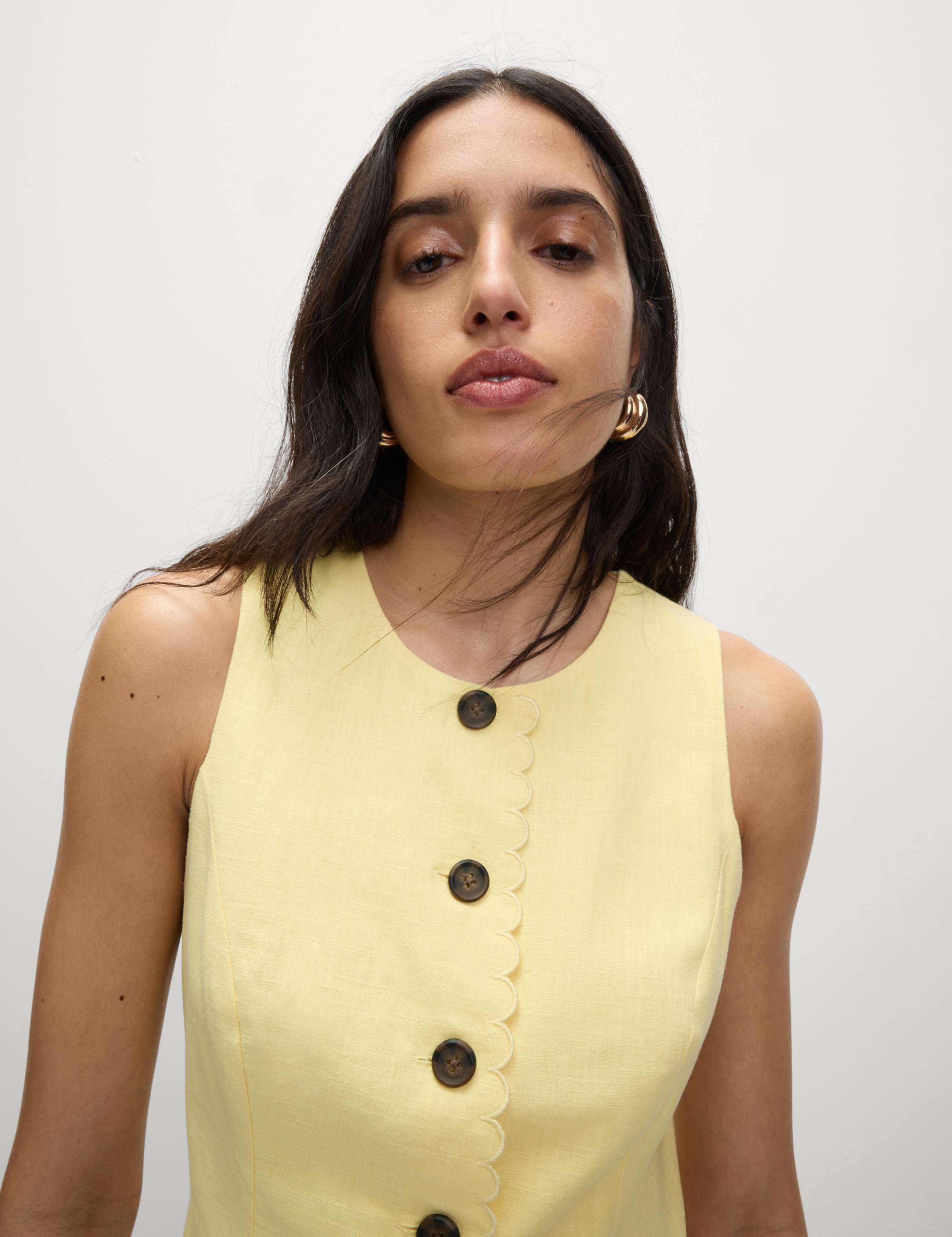 Linen Blend Button Through Mini Shift Dress