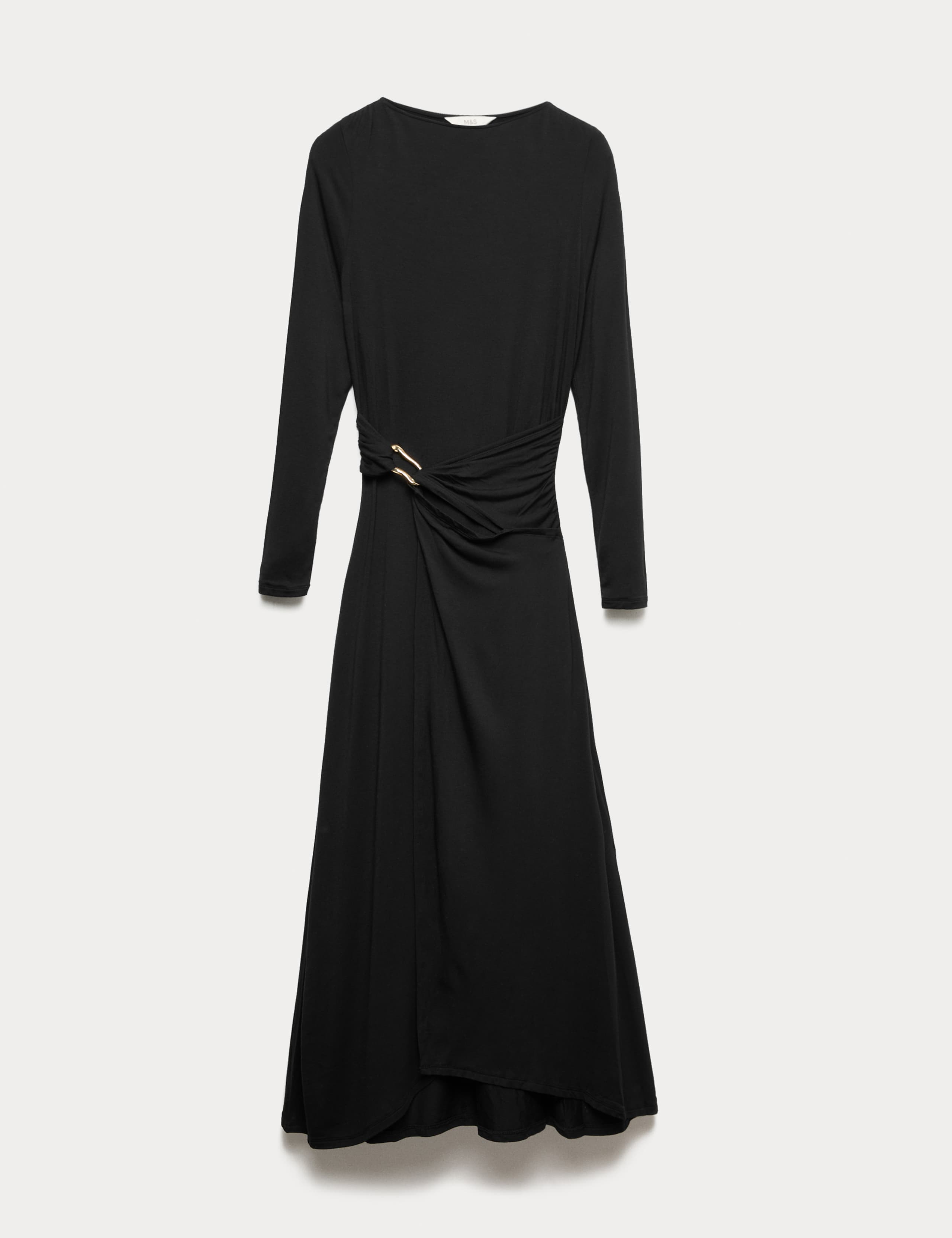 Slash Neck Ring Front Midi Waisted Dress