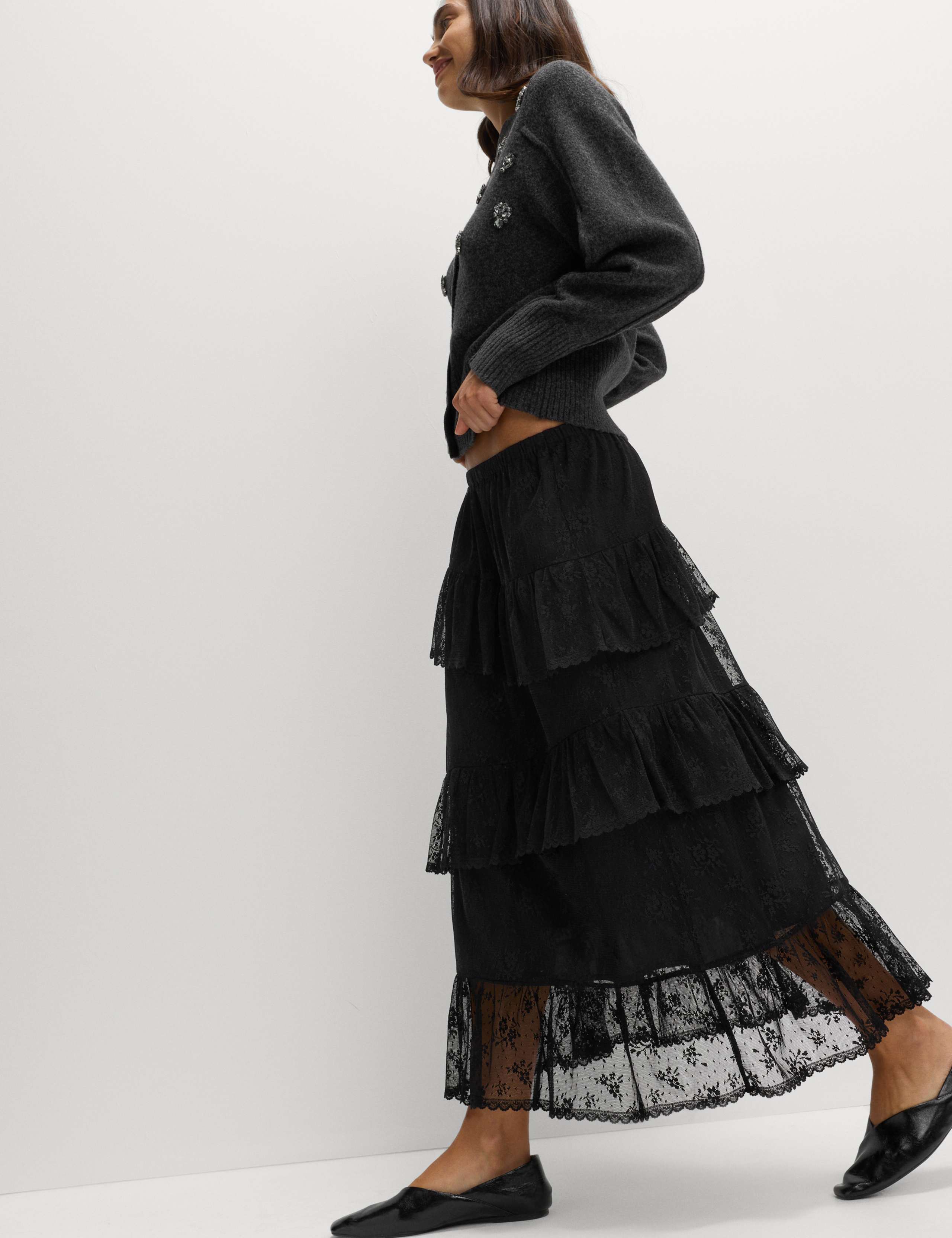 Lace Maxi Tiered Skirt