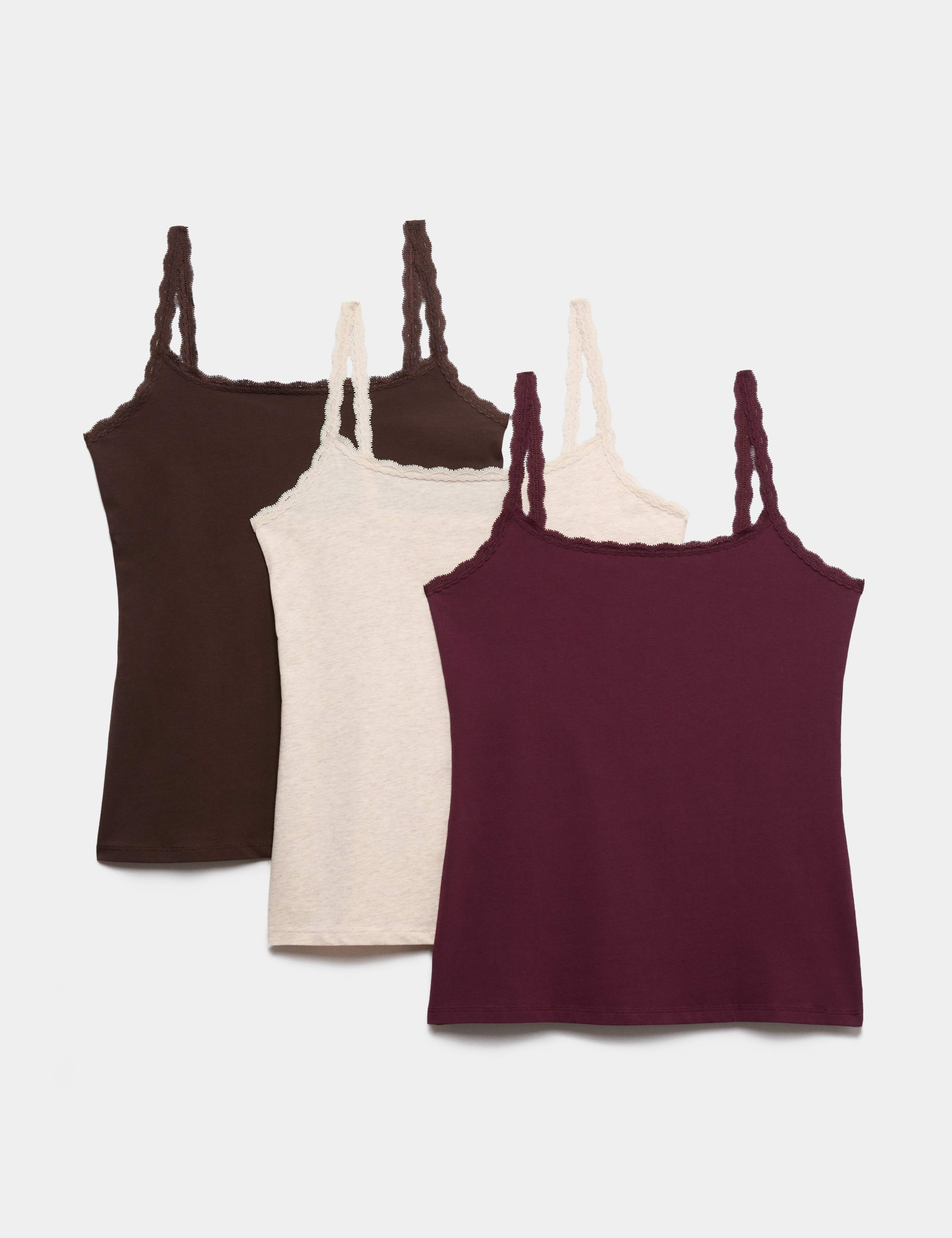 3pk Cotton Rich Lace Trim Vests