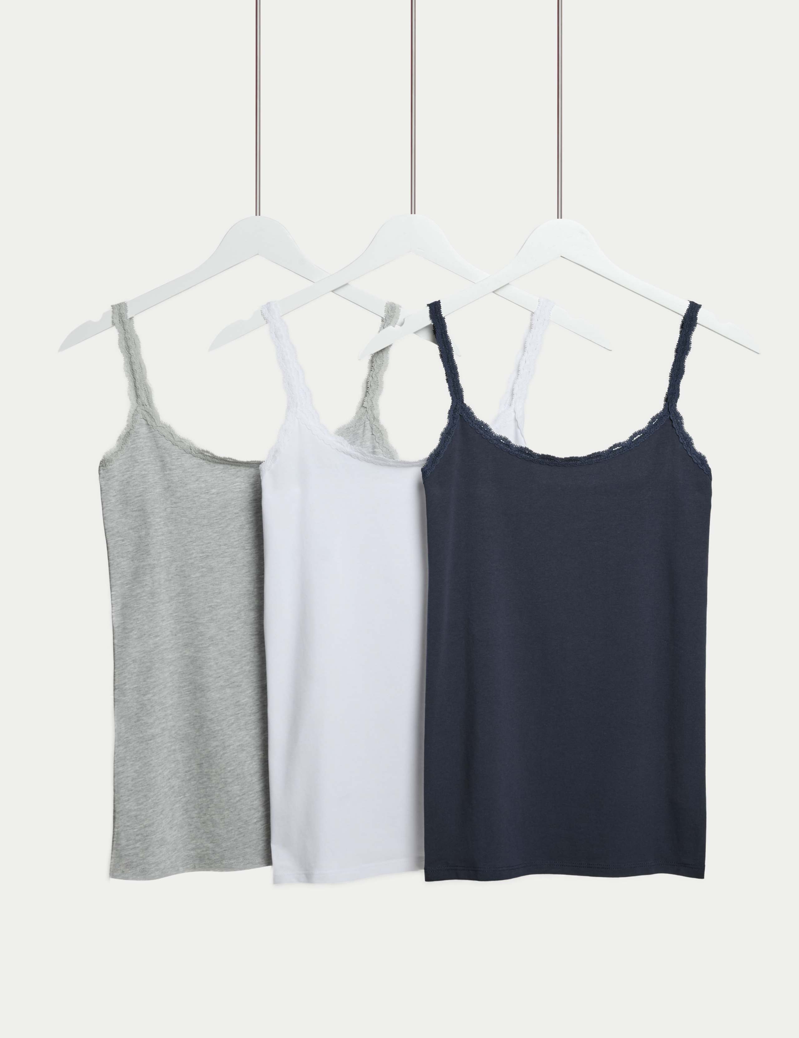3pk Cotton Rich Lace Trim Vests