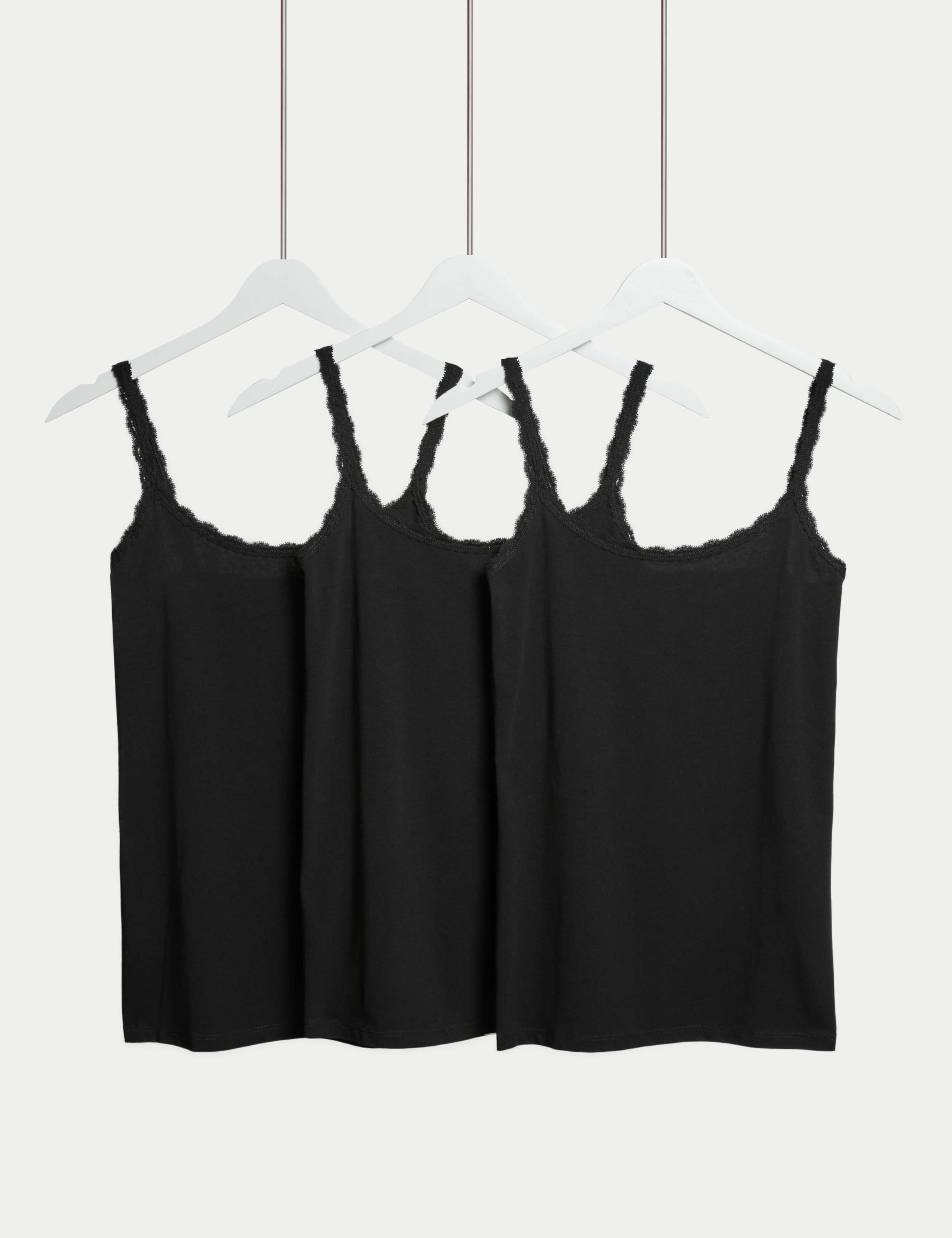 3pk Cotton Rich Lace Trim Vests