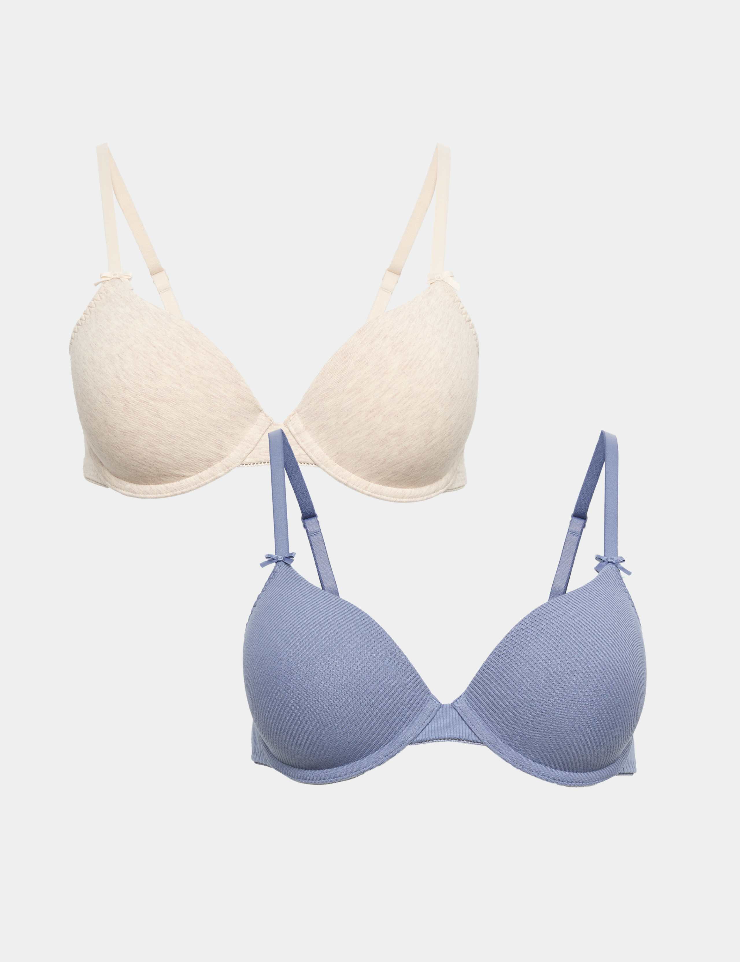 2 Pack Ribbed Wired Demi Cup Bras (A-E)
