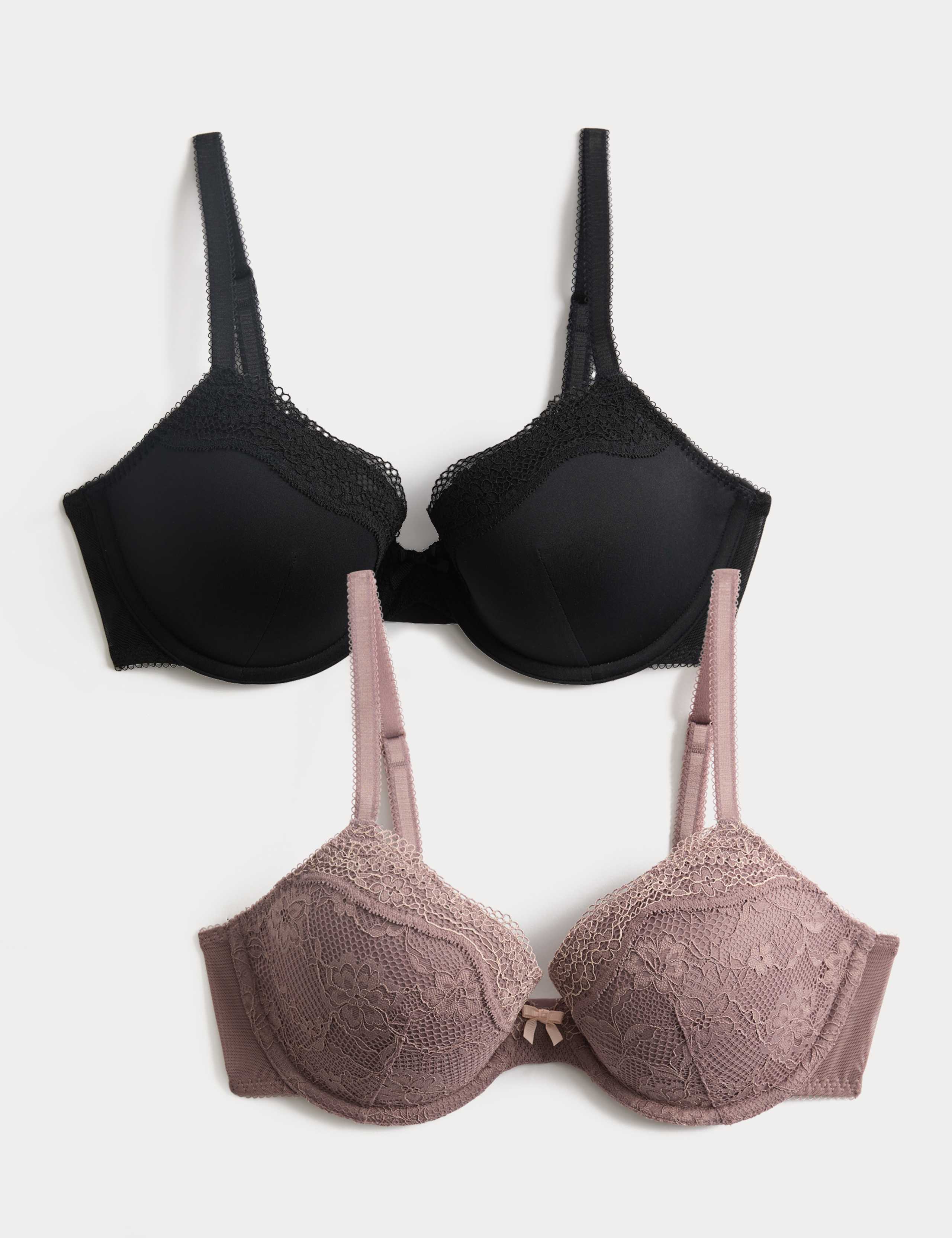 2 Pack Jasmine Lace Wired Demi Cup Bras (A-E)