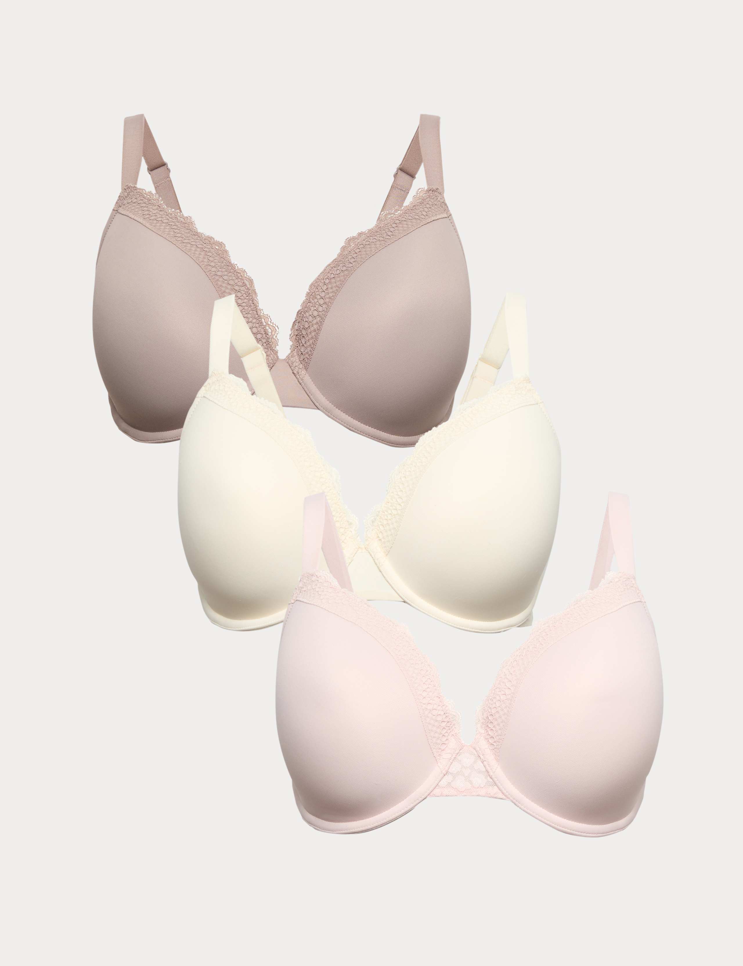 3pk Padded Wired Plunge Bras F-H