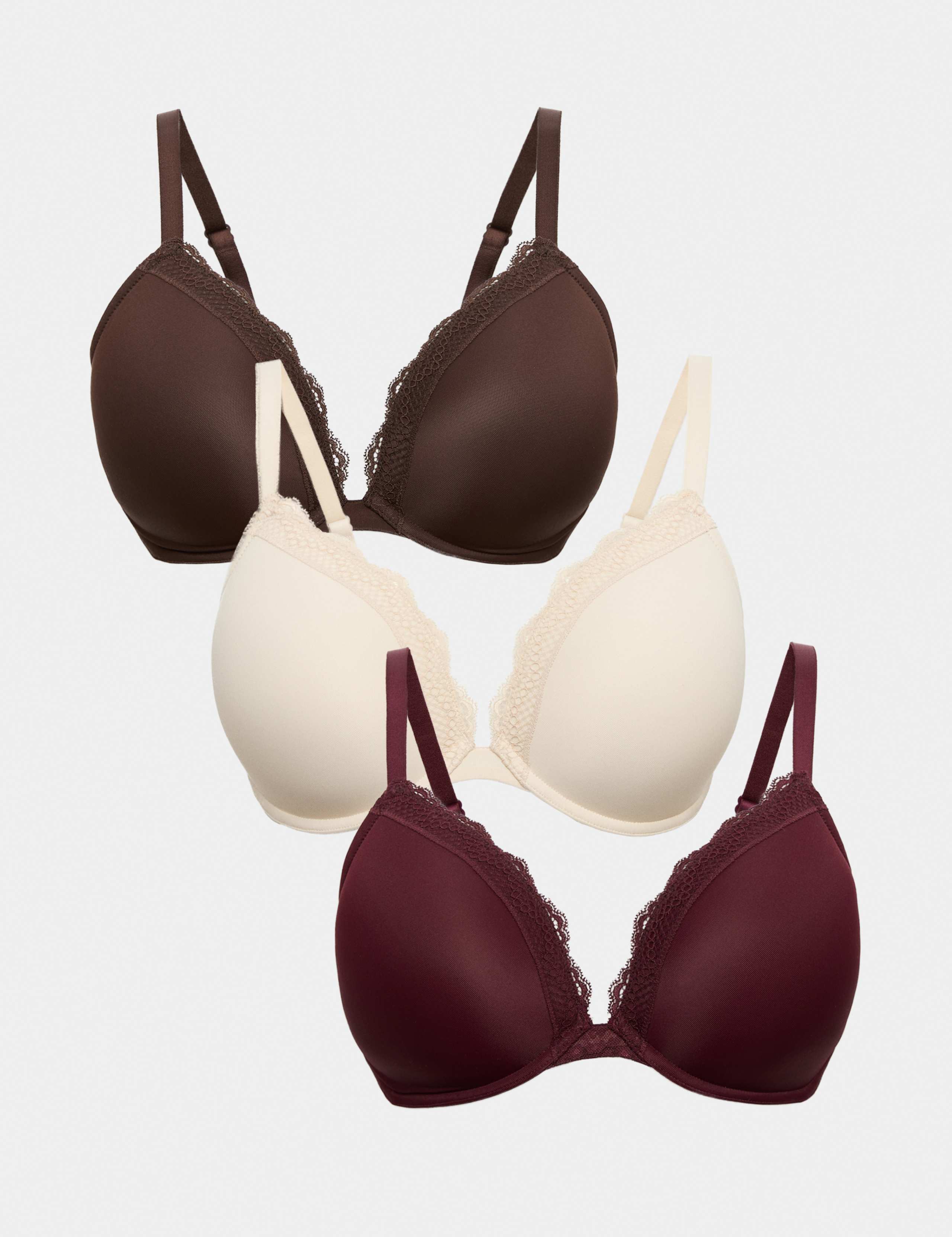 3pk Padded Wired Plunge Bras F-H