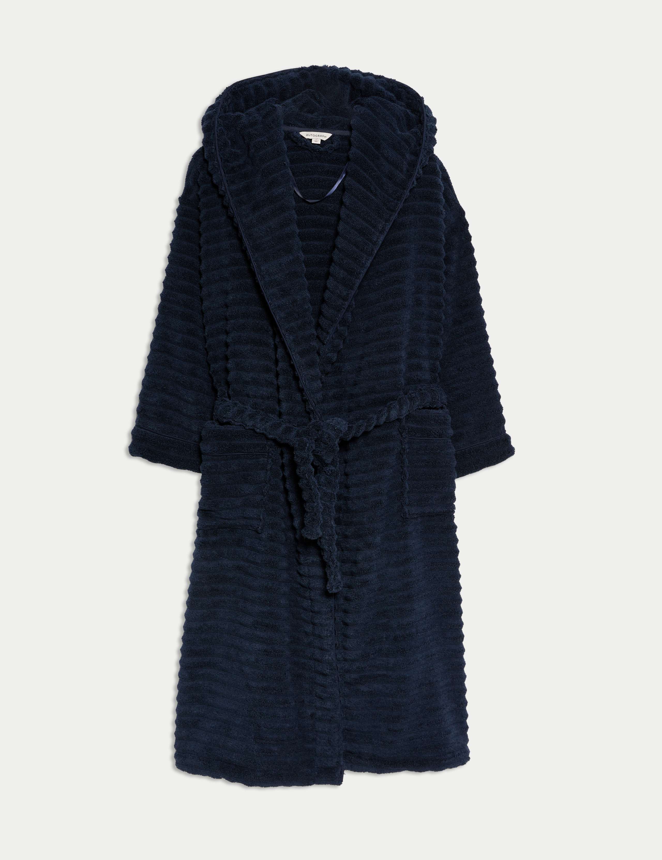 Pure Cotton Towelling Ribbed Dressing Gown