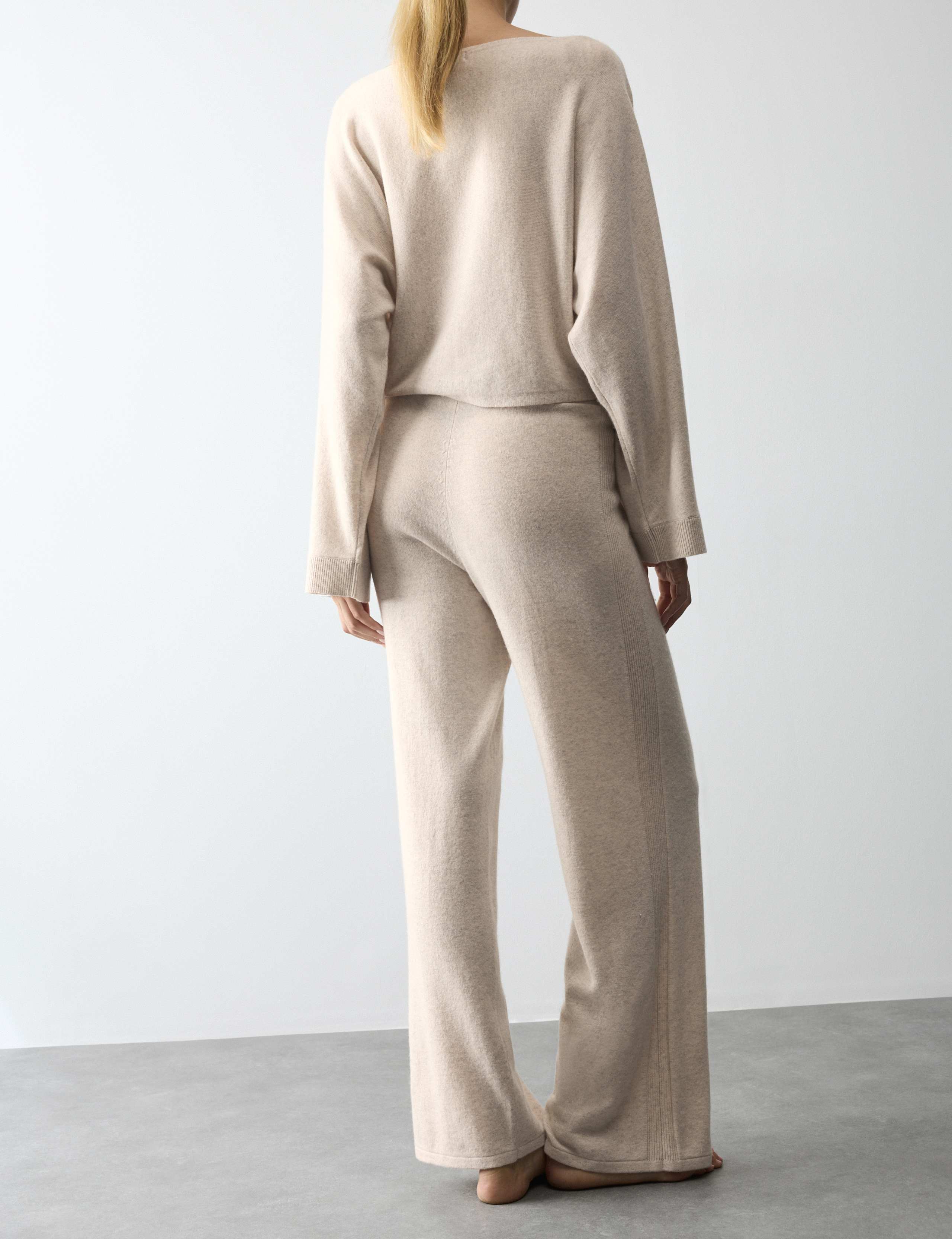 Merino Wool Blend Pyjama Top with Cashmere & Bottom Set 6 of 6