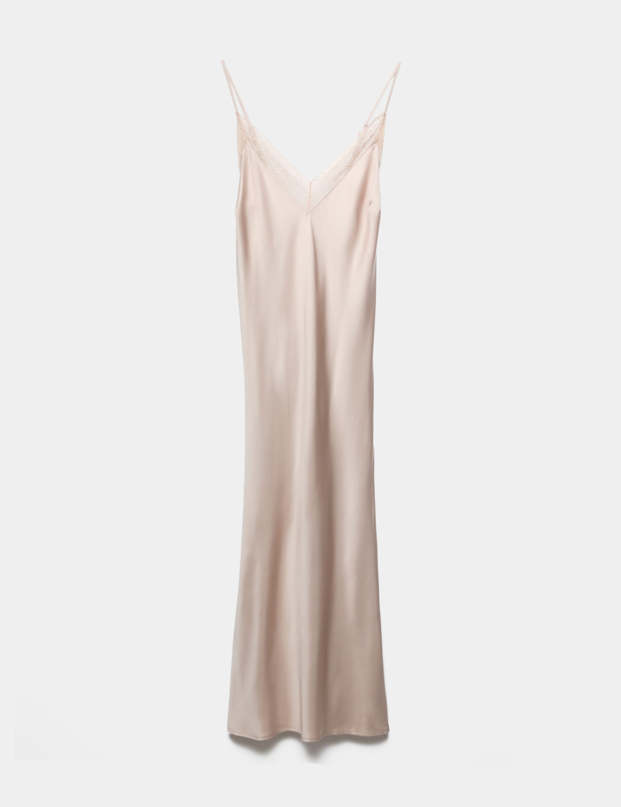 Satin Lace Detail Long Chemise