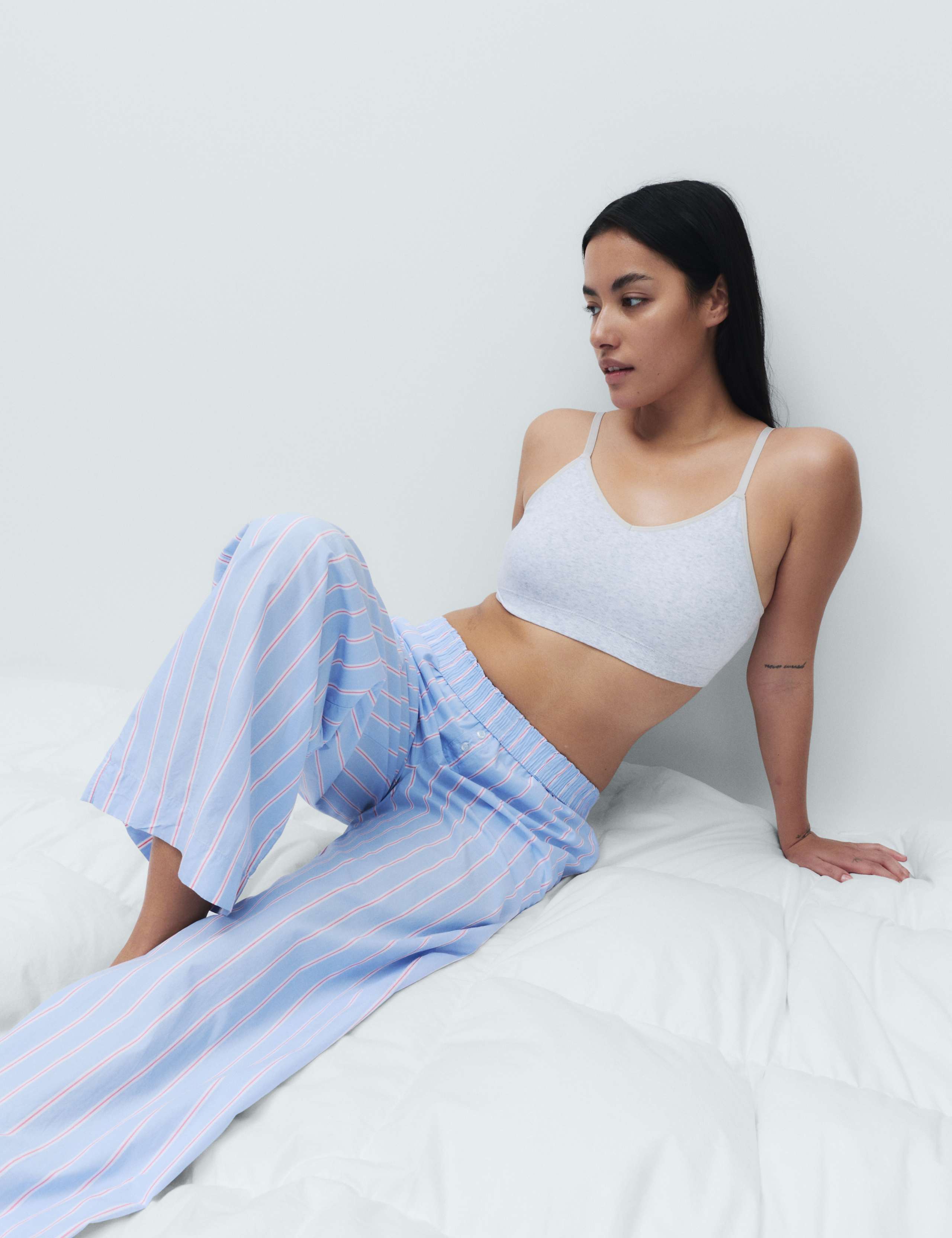 Pure Cotton Striped Wide Leg Pyjama Bottoms