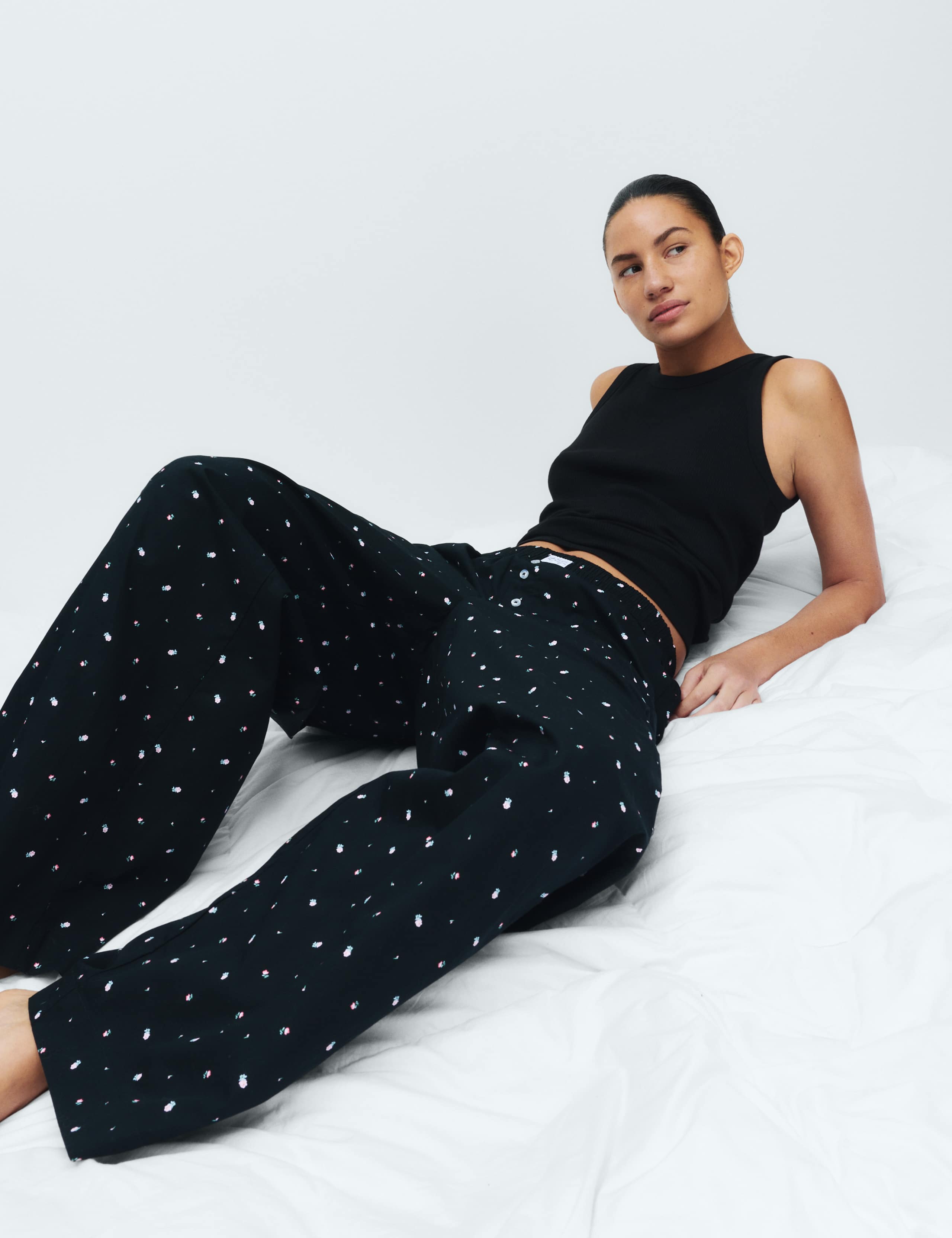 Pure Cotton Floral Wide Leg Pyjama Bottoms