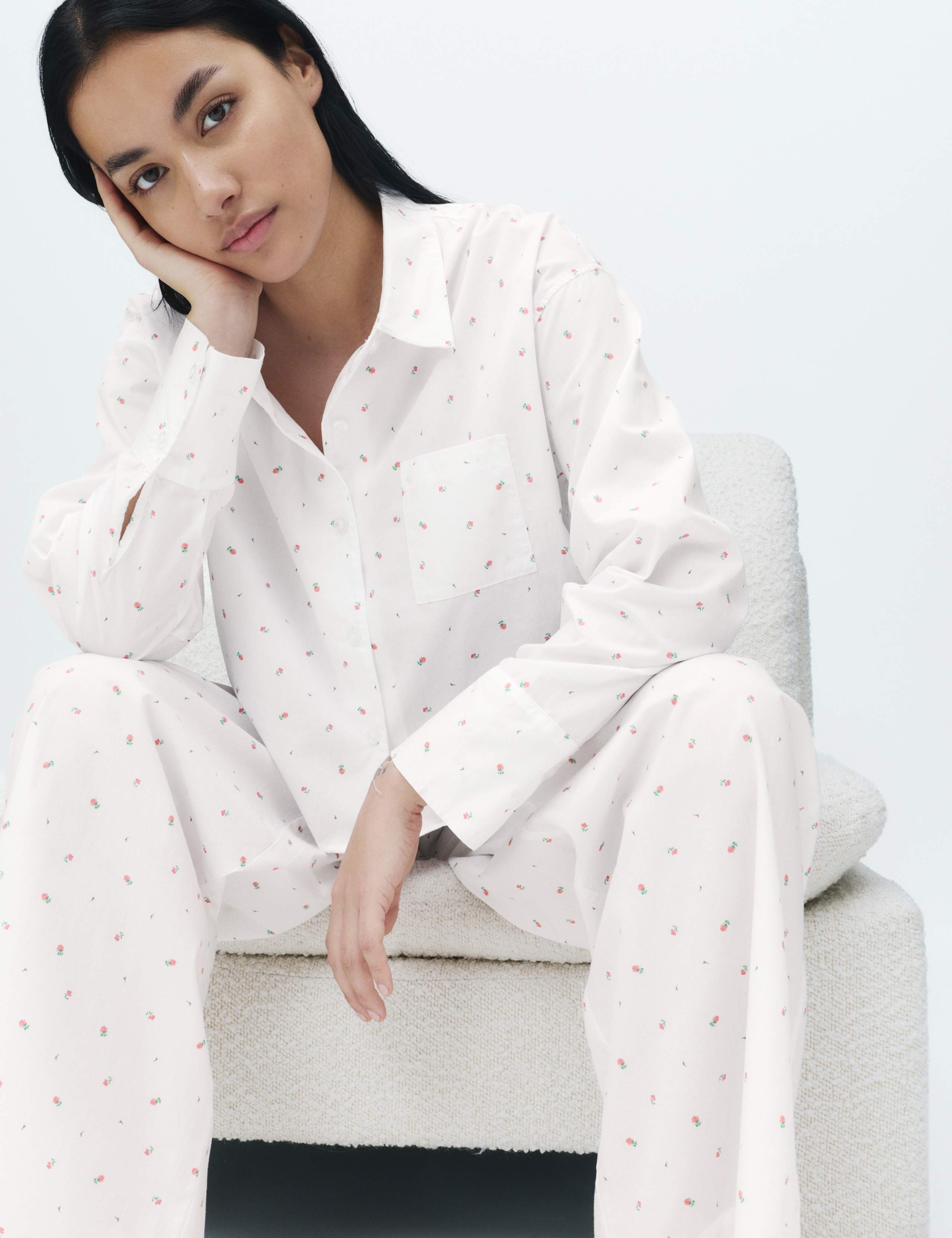 Pure Cotton Floral Wide Leg Pyjama Bottoms