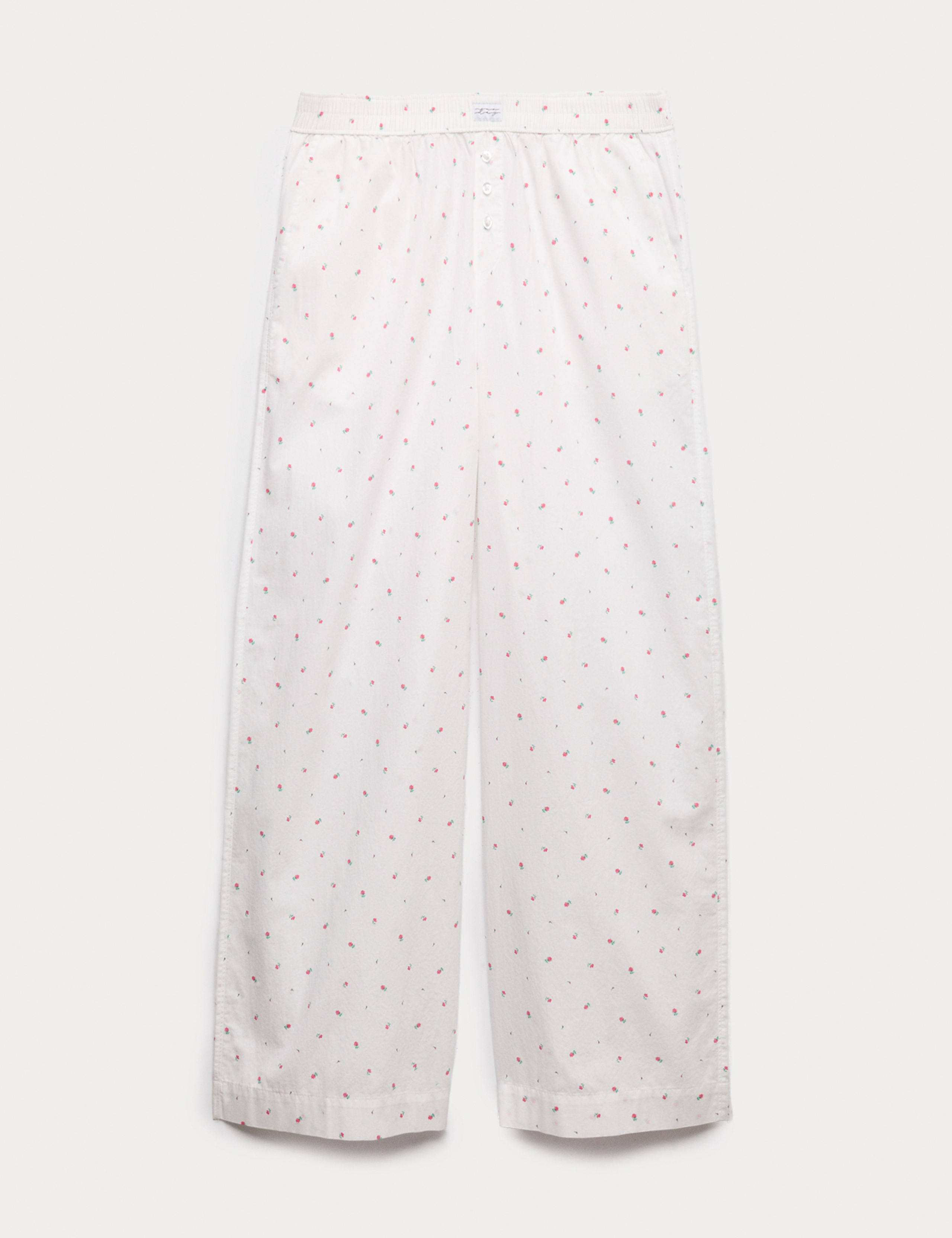 Pure Cotton Floral Wide Leg Pyjama Bottoms
