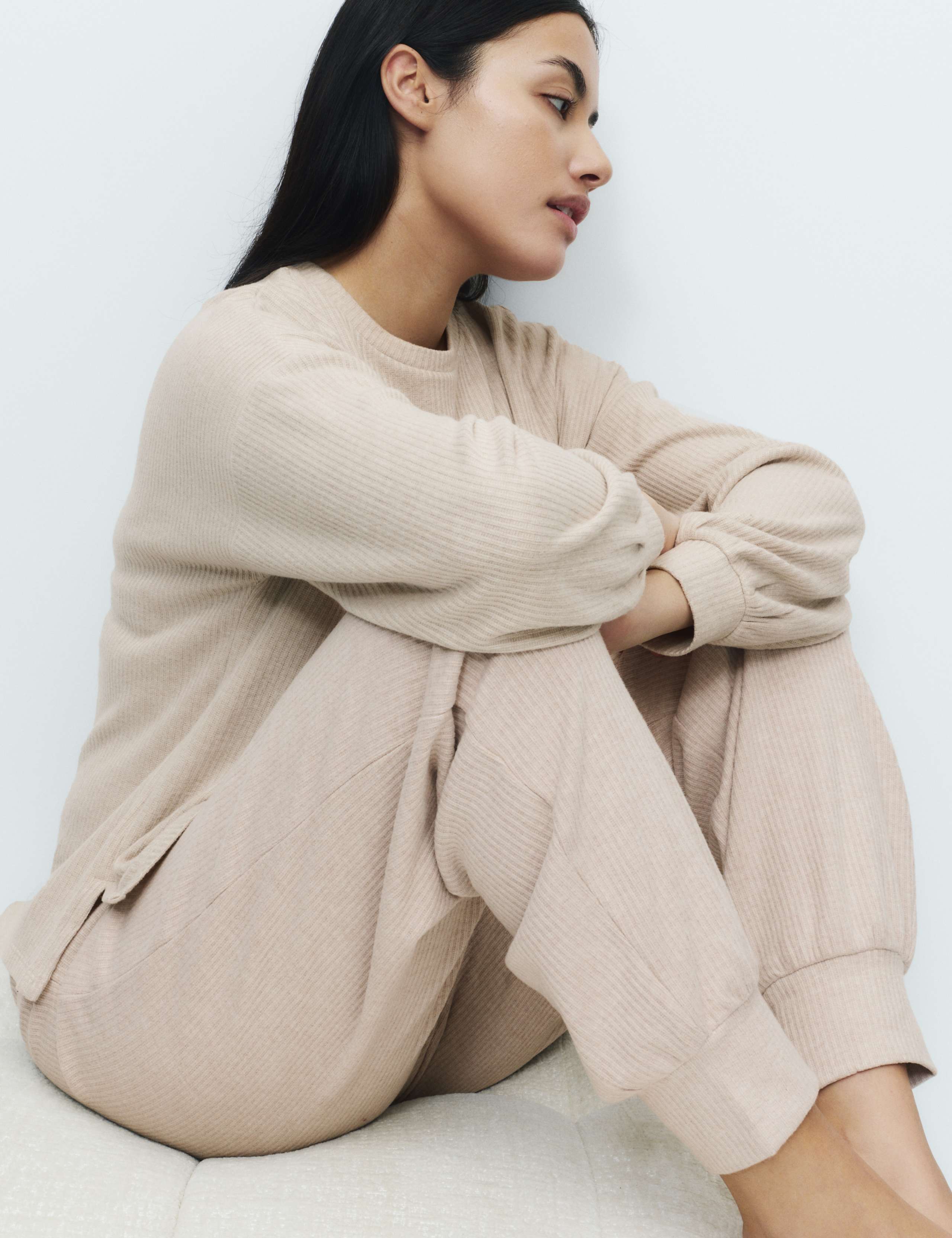 Cosy Knit Ribbed Cuffed Hem Lounge Joggers