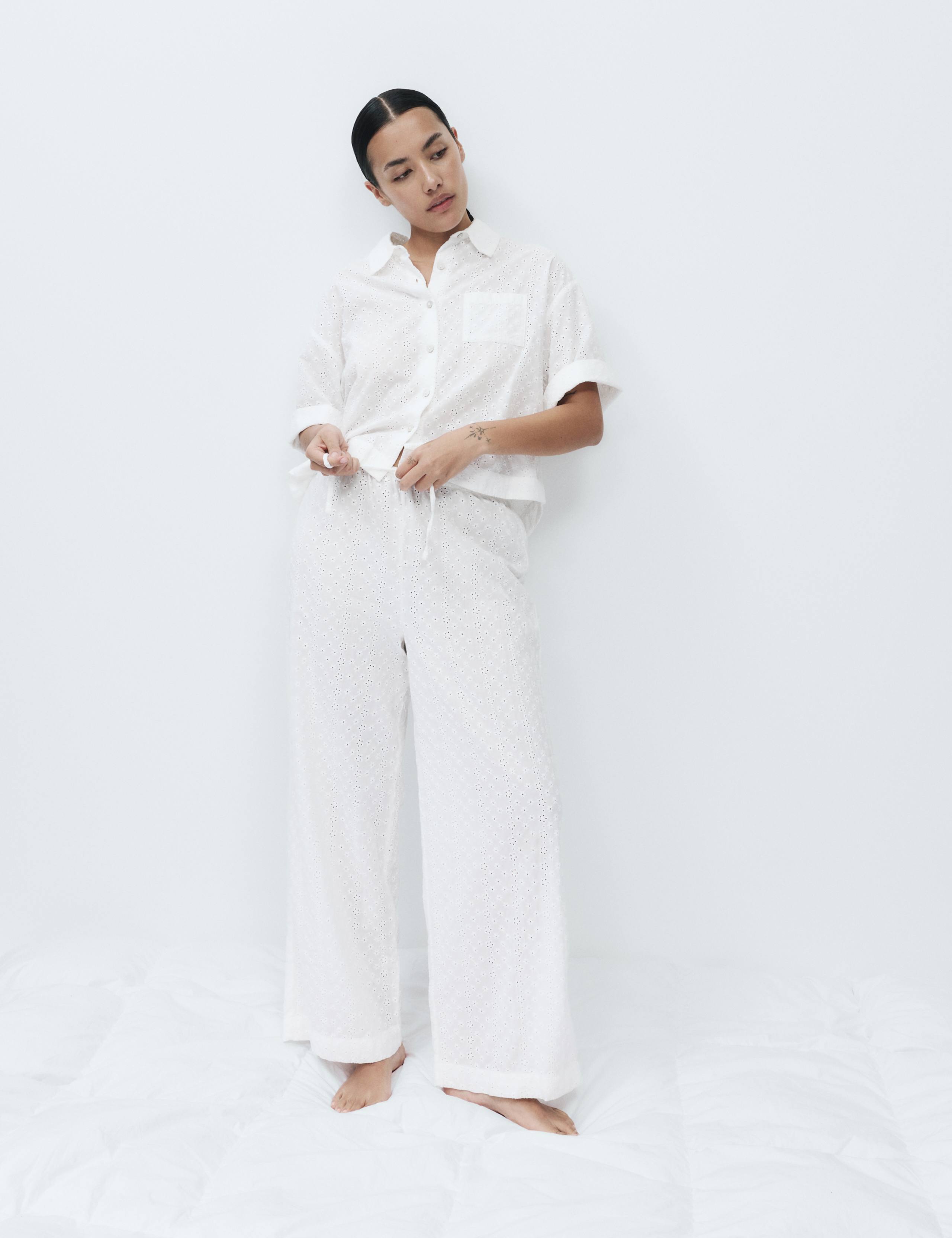 Pure Cotton Broderie Pyjama Bottoms