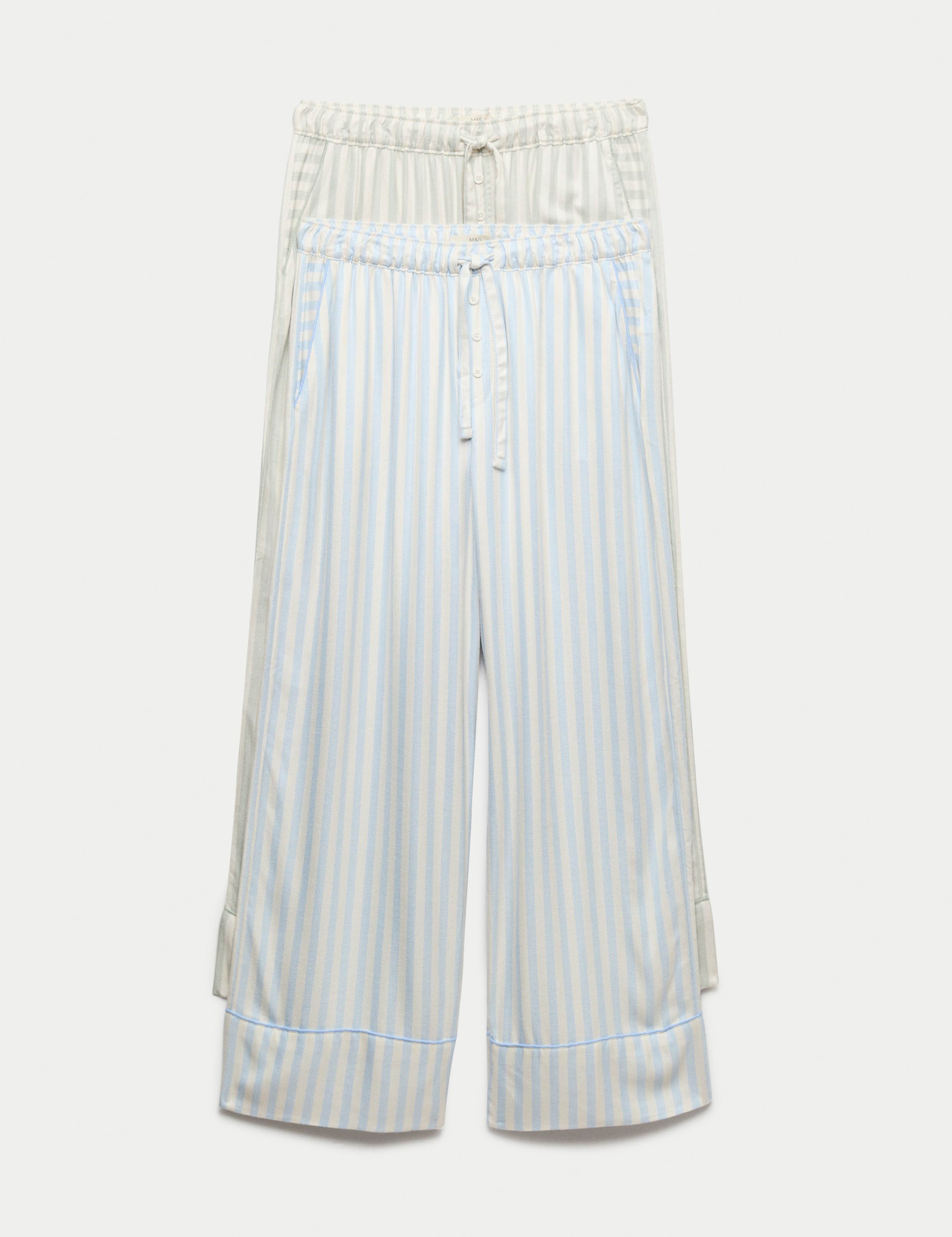 2 Pack Twill Wide Leg Pyjama Bottoms