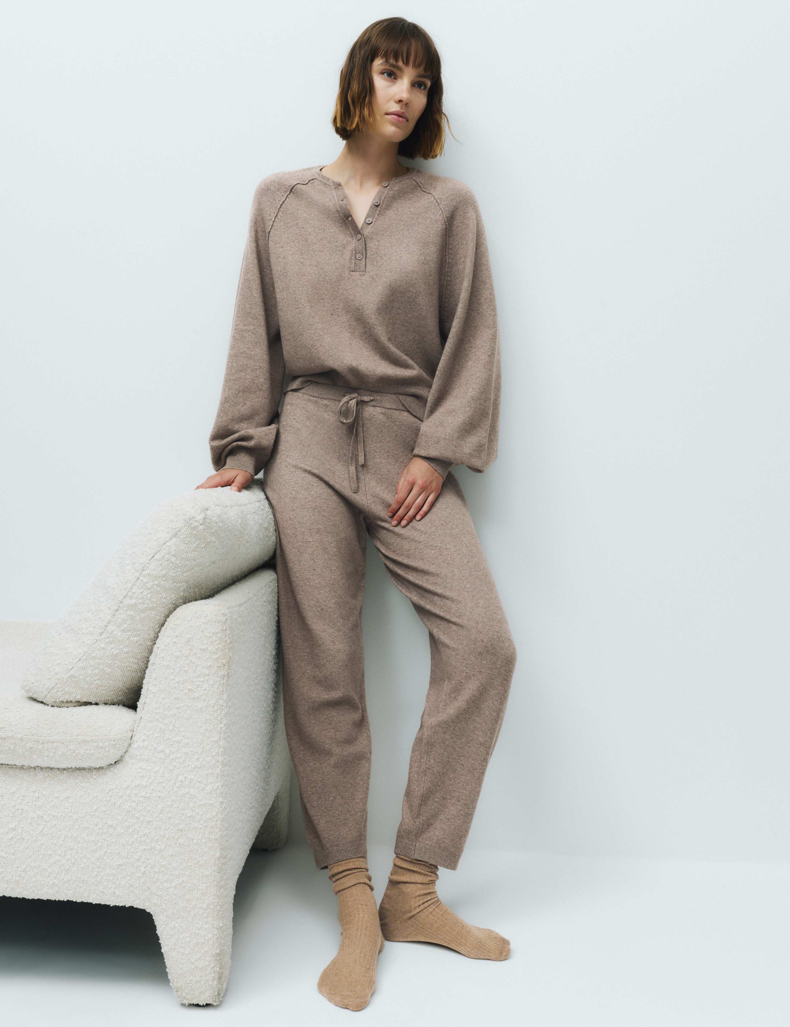 Knitted Barrel Leg Loungewear Bottoms