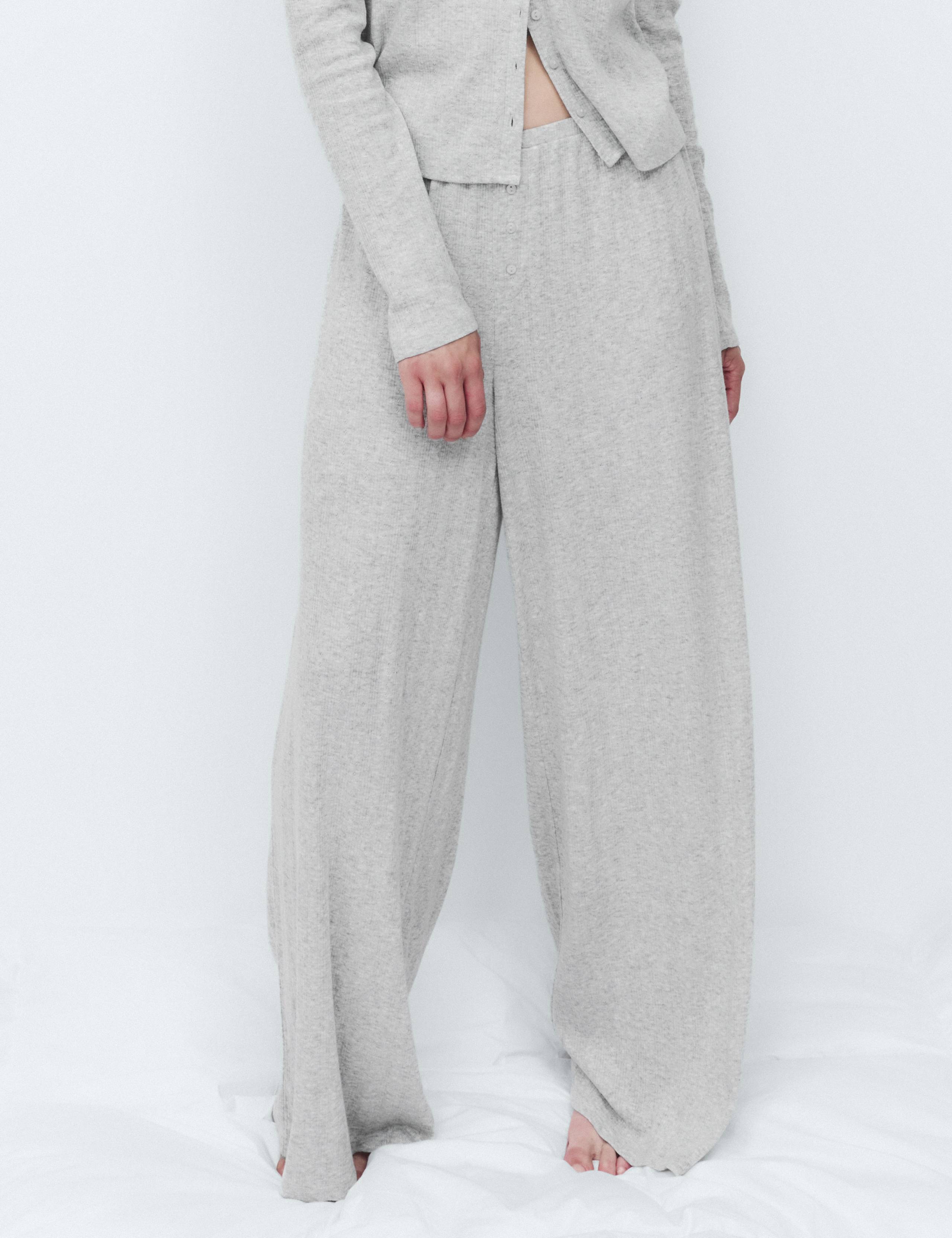 Cotton Blend Pointelle Lounge Cardigan & Bottom Set 2 of 6