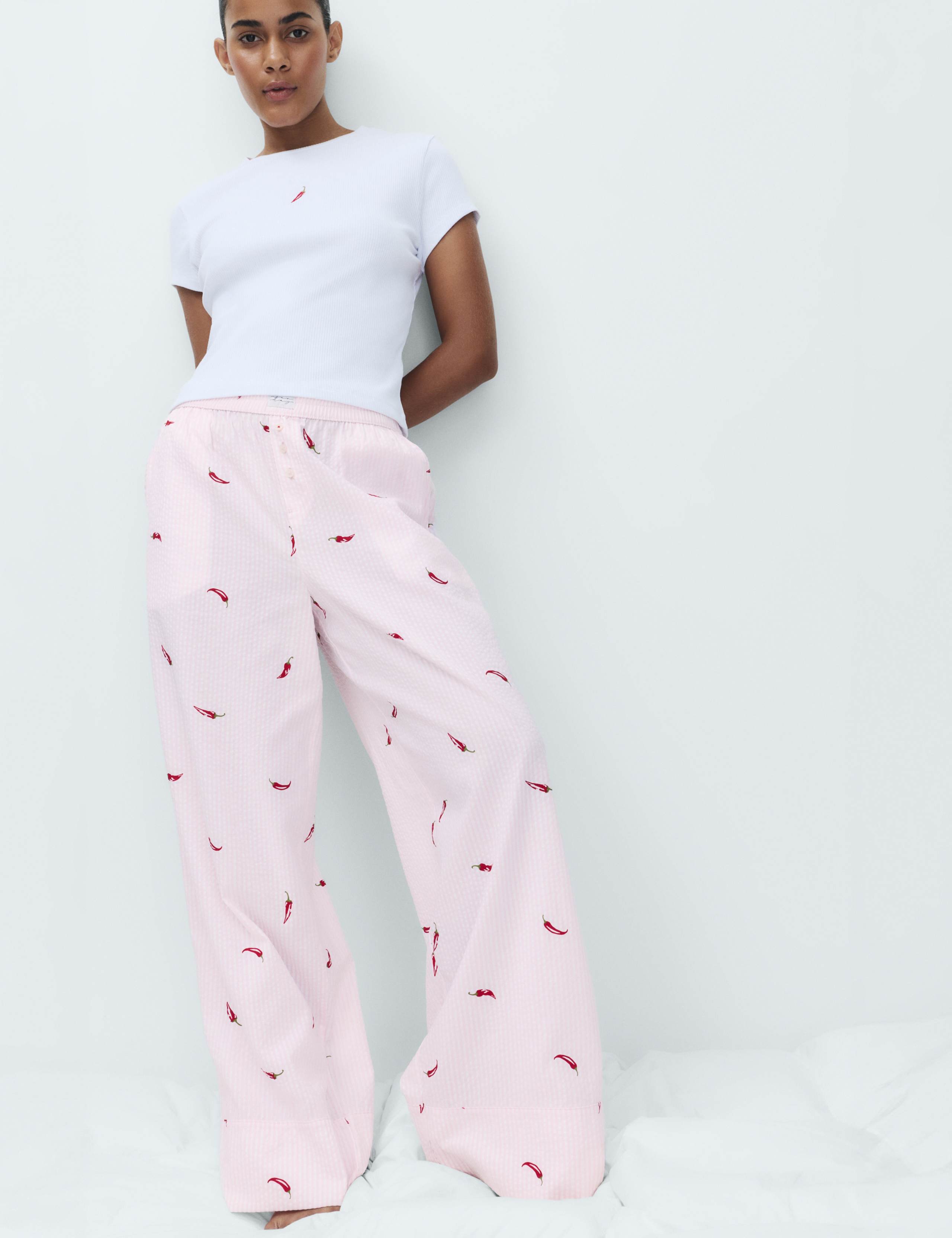 Cotton Modal Seersucker Chilli Pyjama Bottoms