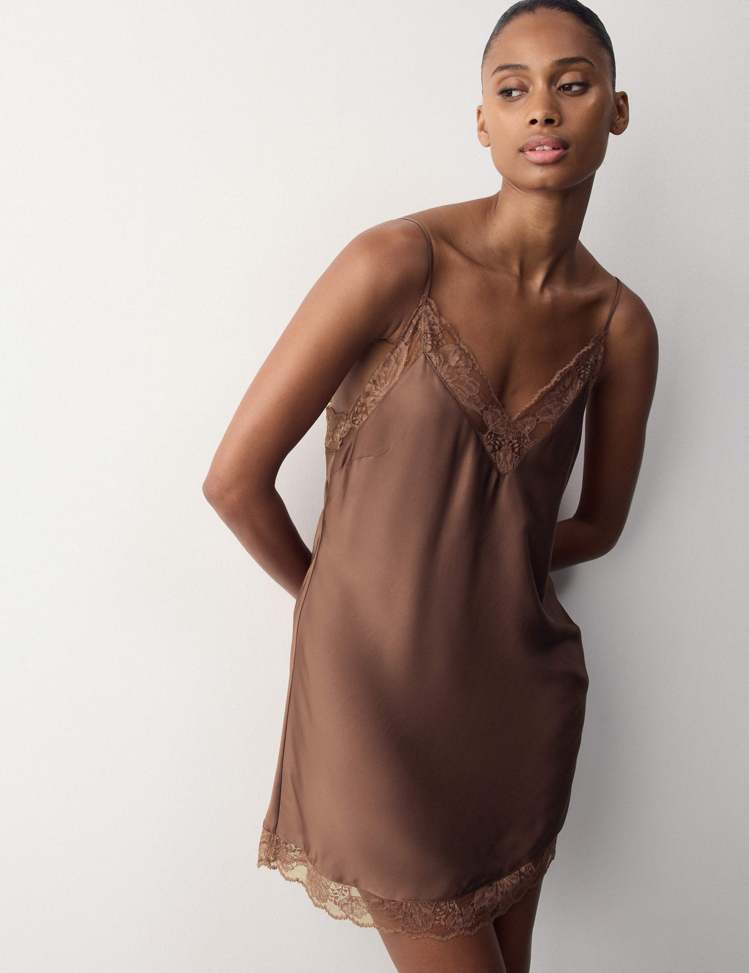 Satin Strappy Lace Detail Chemise