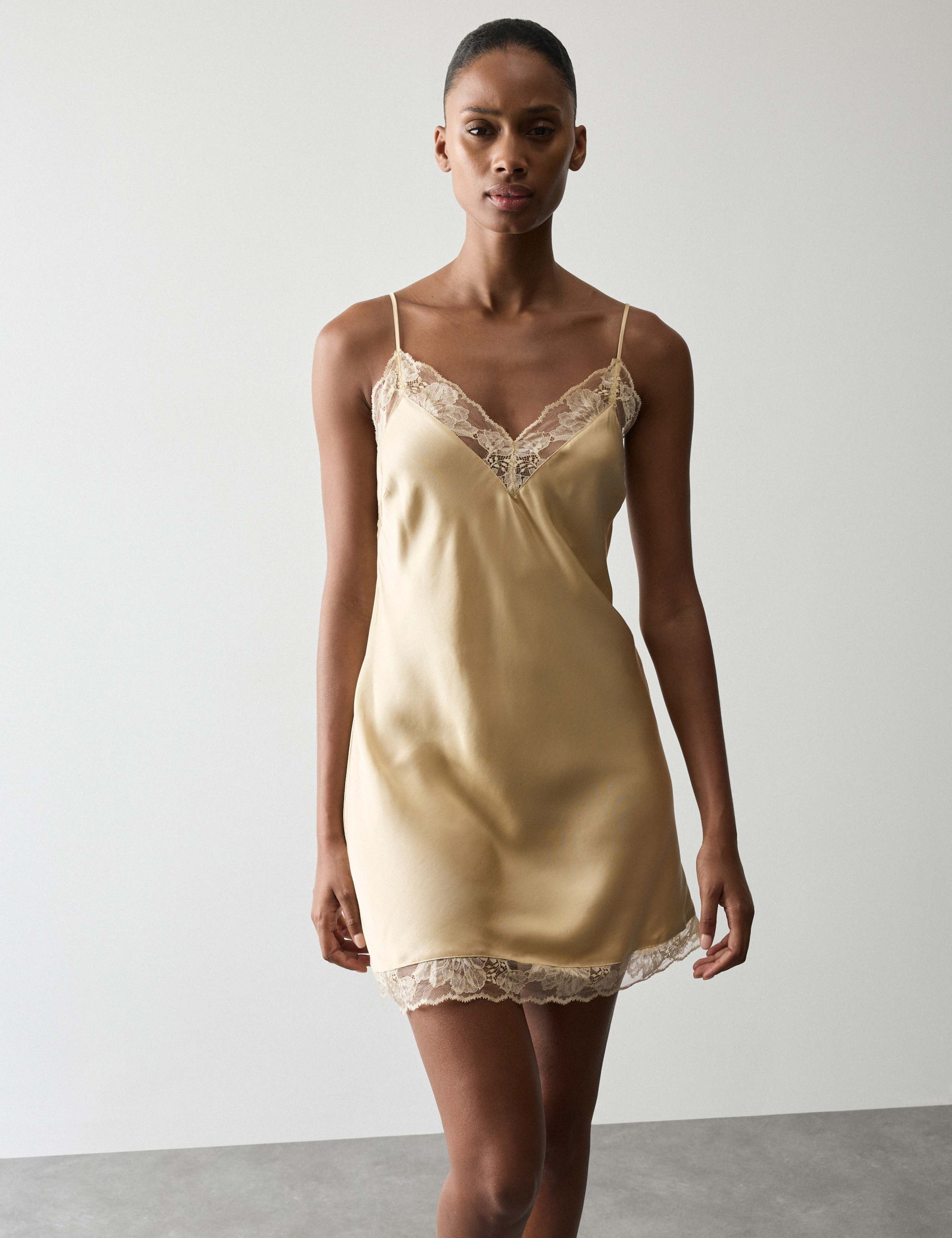 Satin Strappy Lace Detail Chemise