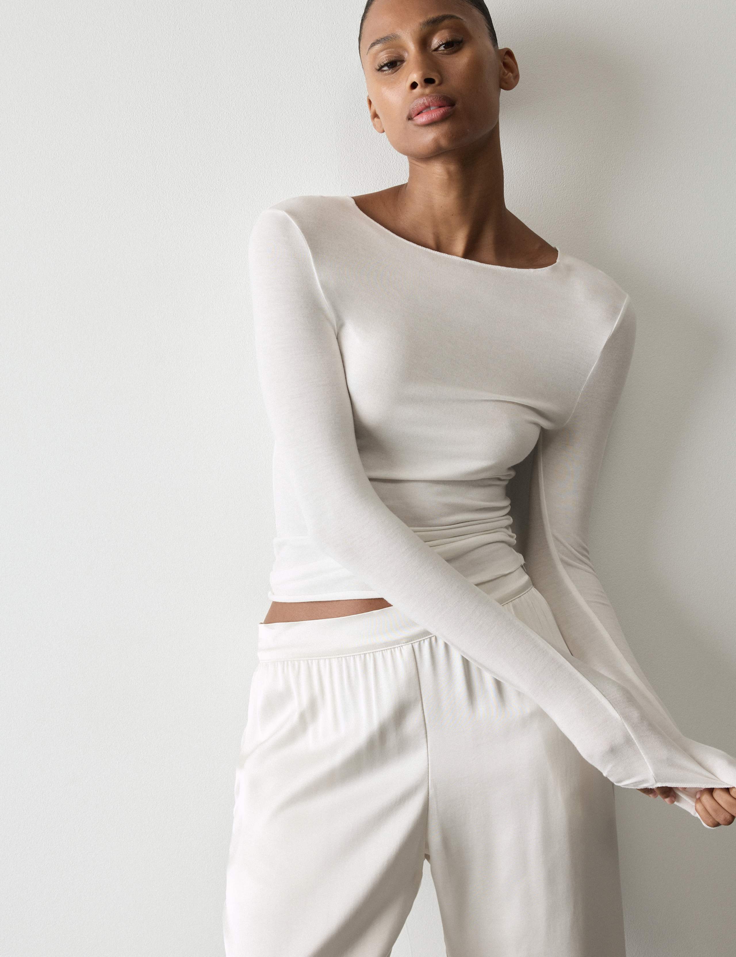 Sheer Pyjama Top with Cashmere & Bottom Set 6 of 6