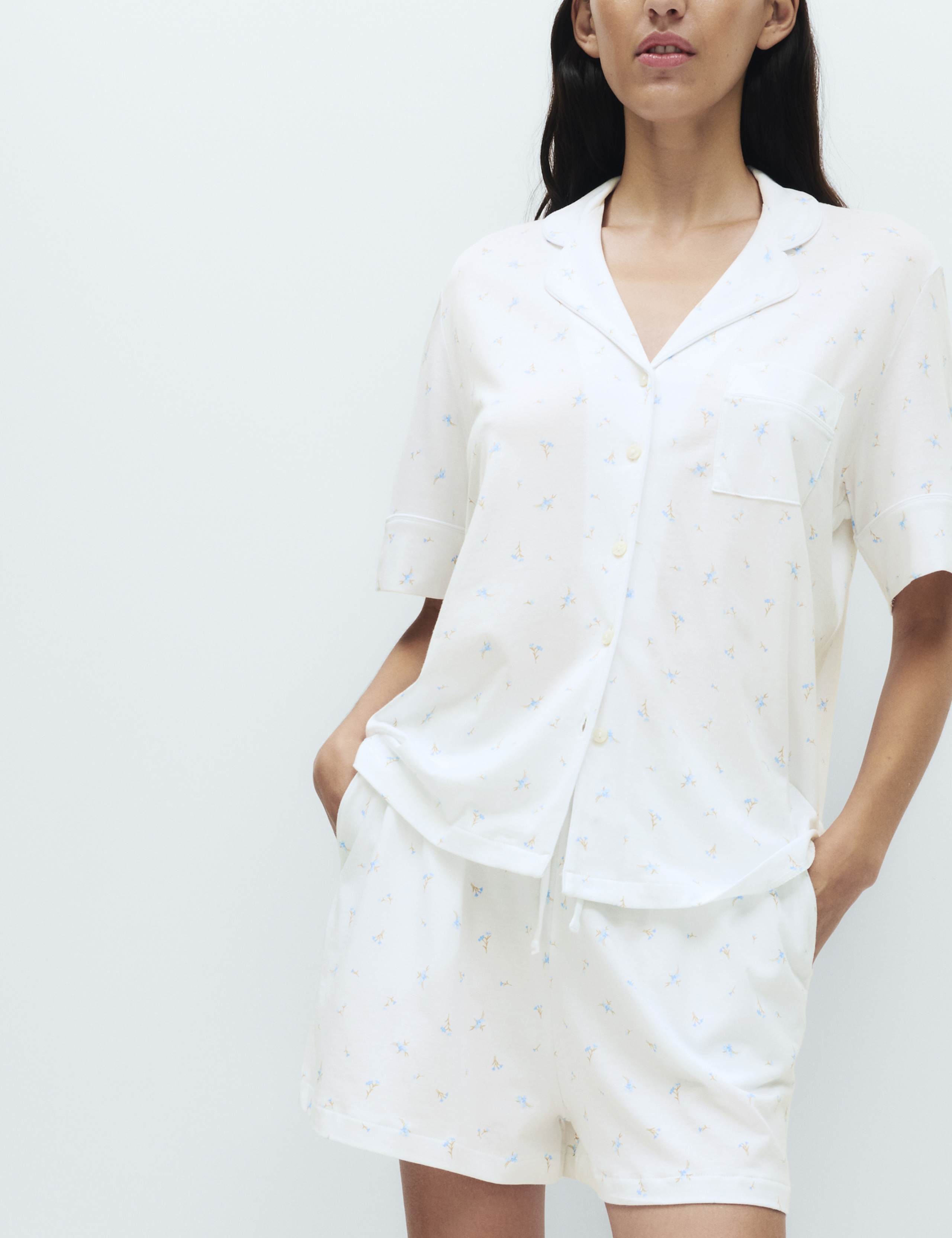 Cotton Modal Printed Revere Shortie Set