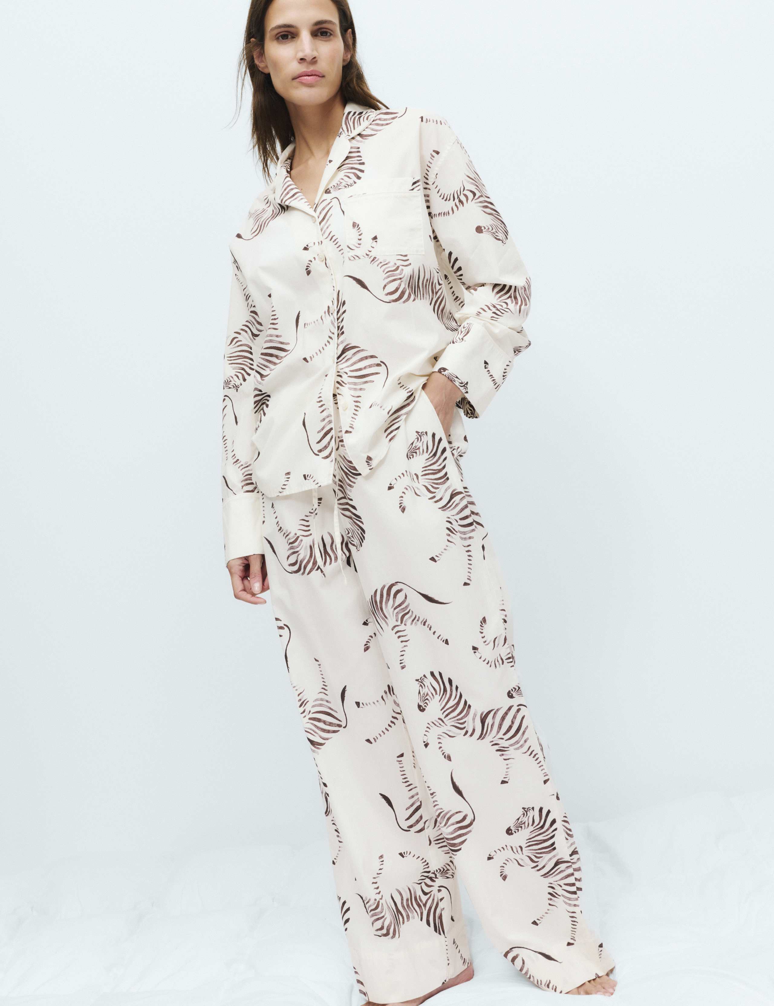 Pure Cotton Poplin Zebra Revere Pyjama Set